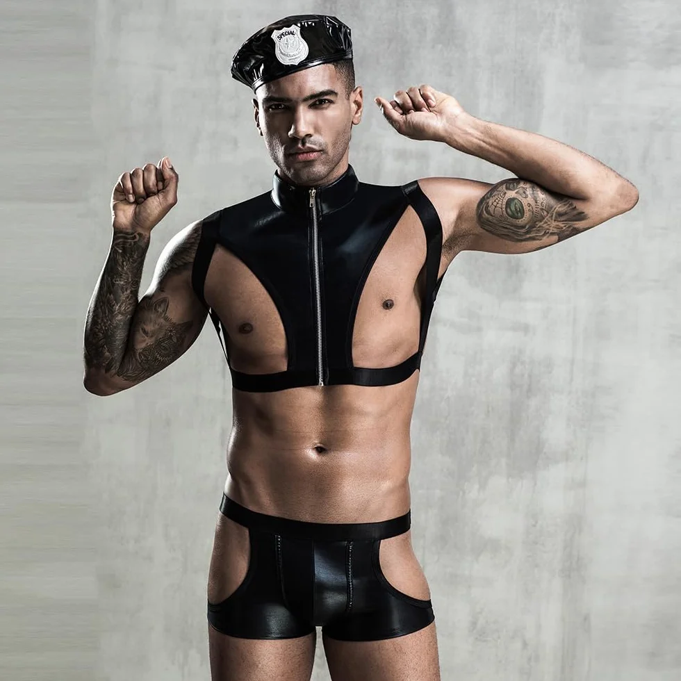 YUHENG Polizia Costume Vestito Lingerie Uomo Moda Nero L
