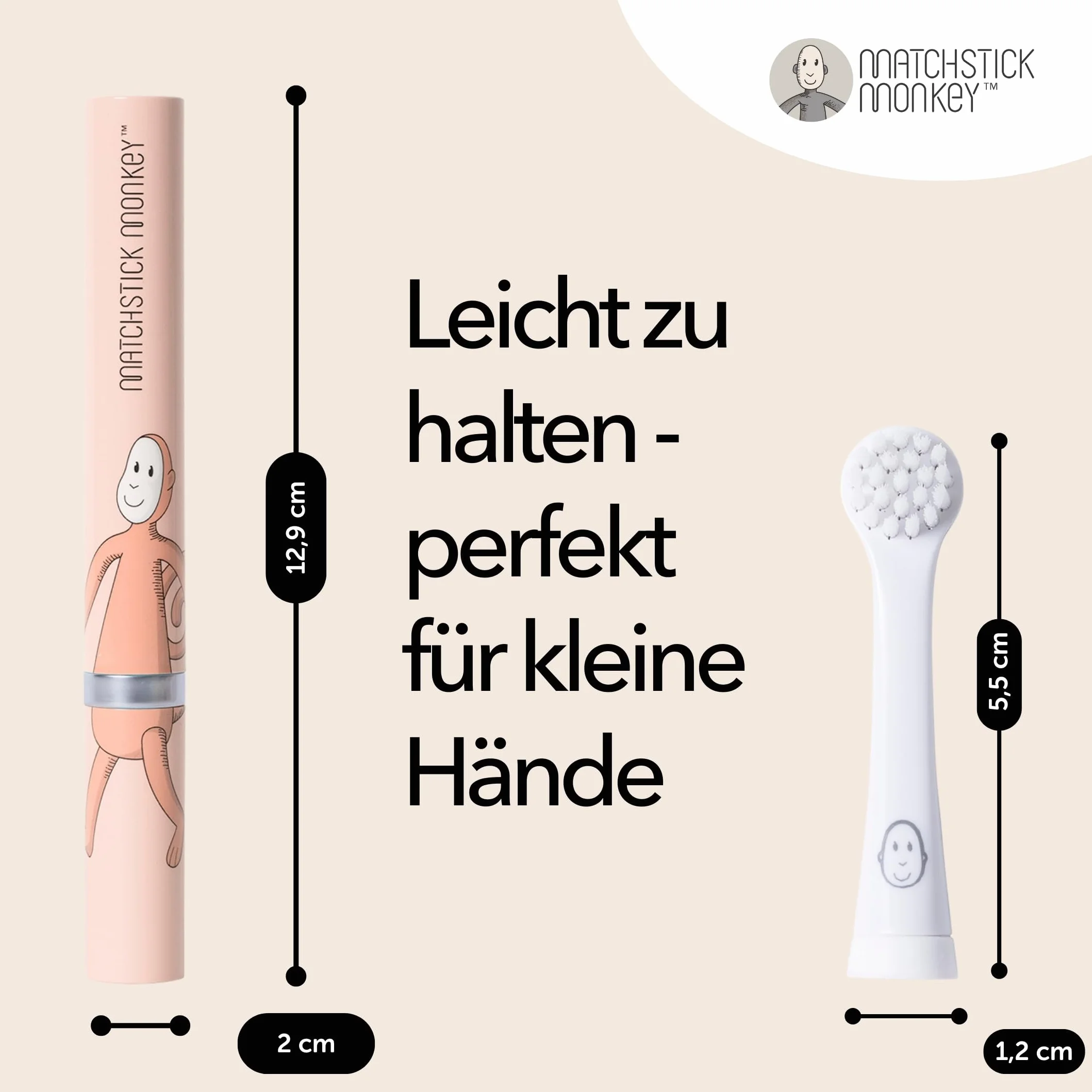 Matchstick Monkey Baby Electric Sonic Toothbrush, Antimicrobial Protection, Suitable from 3 Months, Dusty Pink