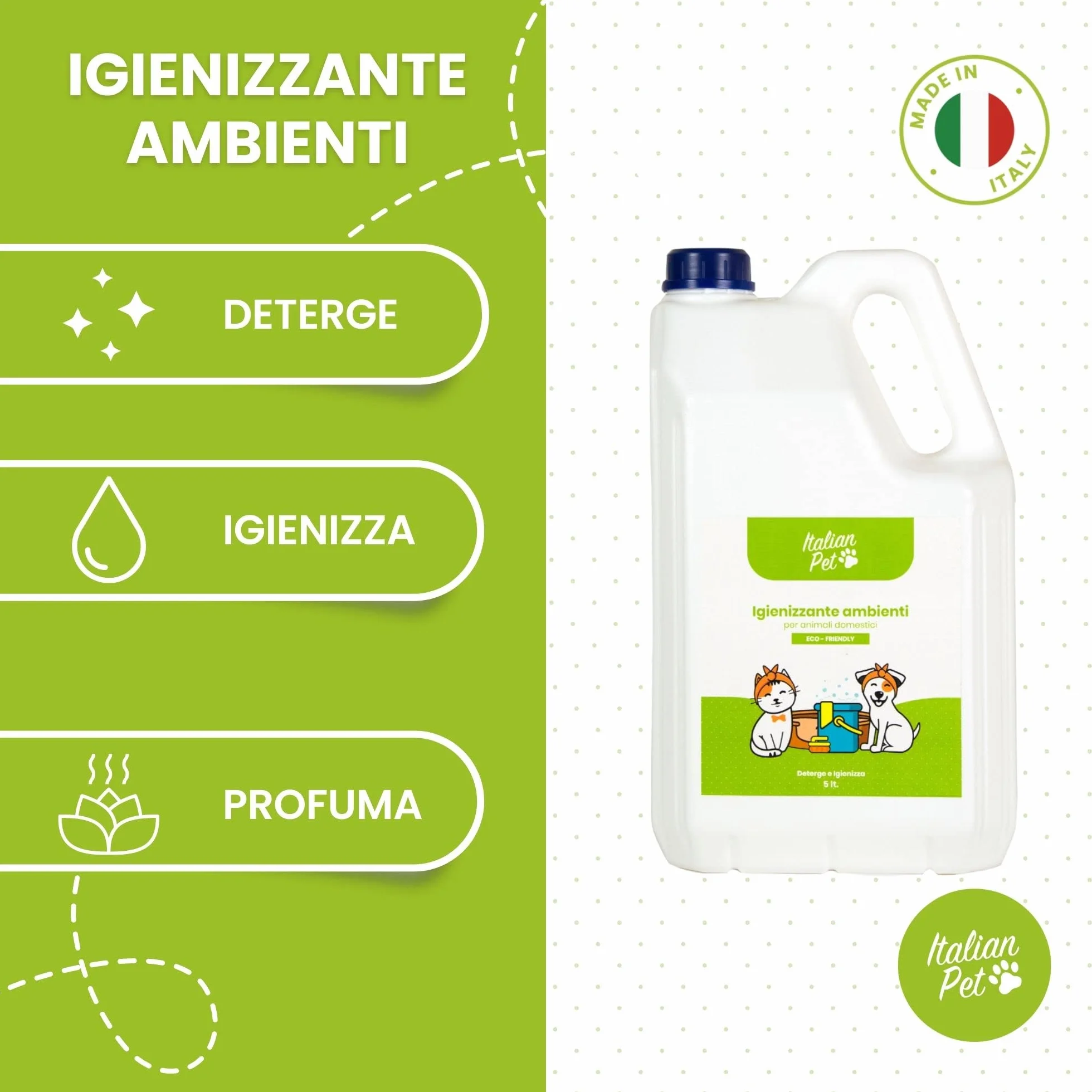 Igienizzante Ambienti Animali Domestici Disinfettante Cuccia Cani Gatti Conigli Detergente Pavimenti Azione Lunga Durata