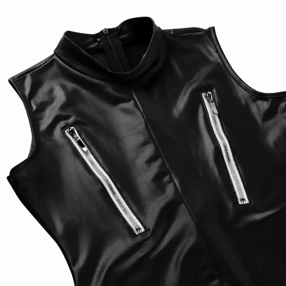 Catsuit in Pelle Verniciata da Donna Tuta in Ecopelle Costume da Spettacolo,Black-M
