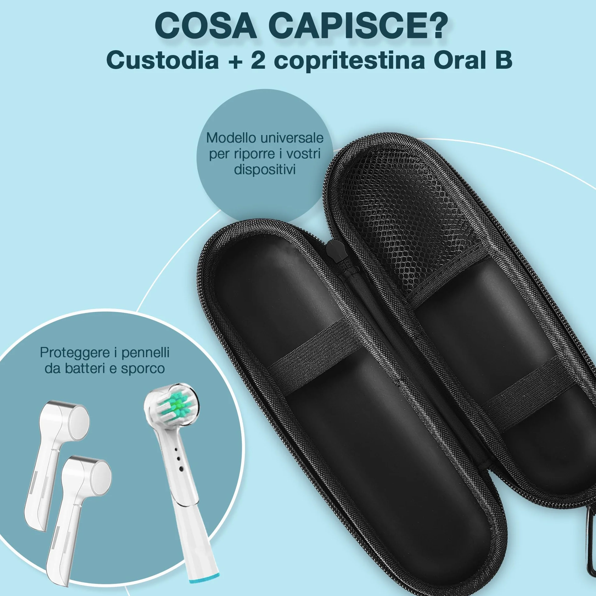 Ph Pro Heat Porta Spazzolino Elettrico da Viaggio Compatibile per Oral B - Astuccio Spazzolini e Dentifricio con 2 Custodie per Testina Negro