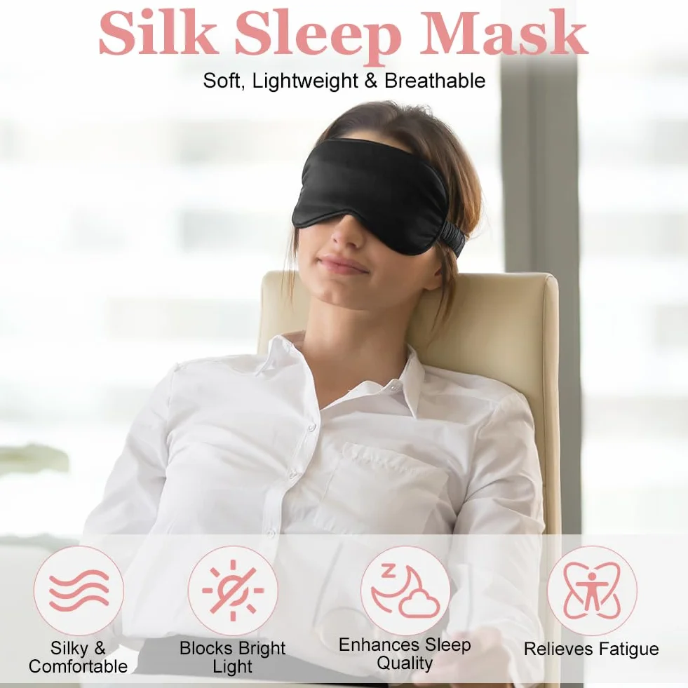 HOTUT Set di 2 mascherine da notte, Maschere per Dormire, maschera per gli occhi super liscia per Dormire, per Donna e Uomo maschera occhi e dormire antiluce cinturino elastico (Nero Rosa)