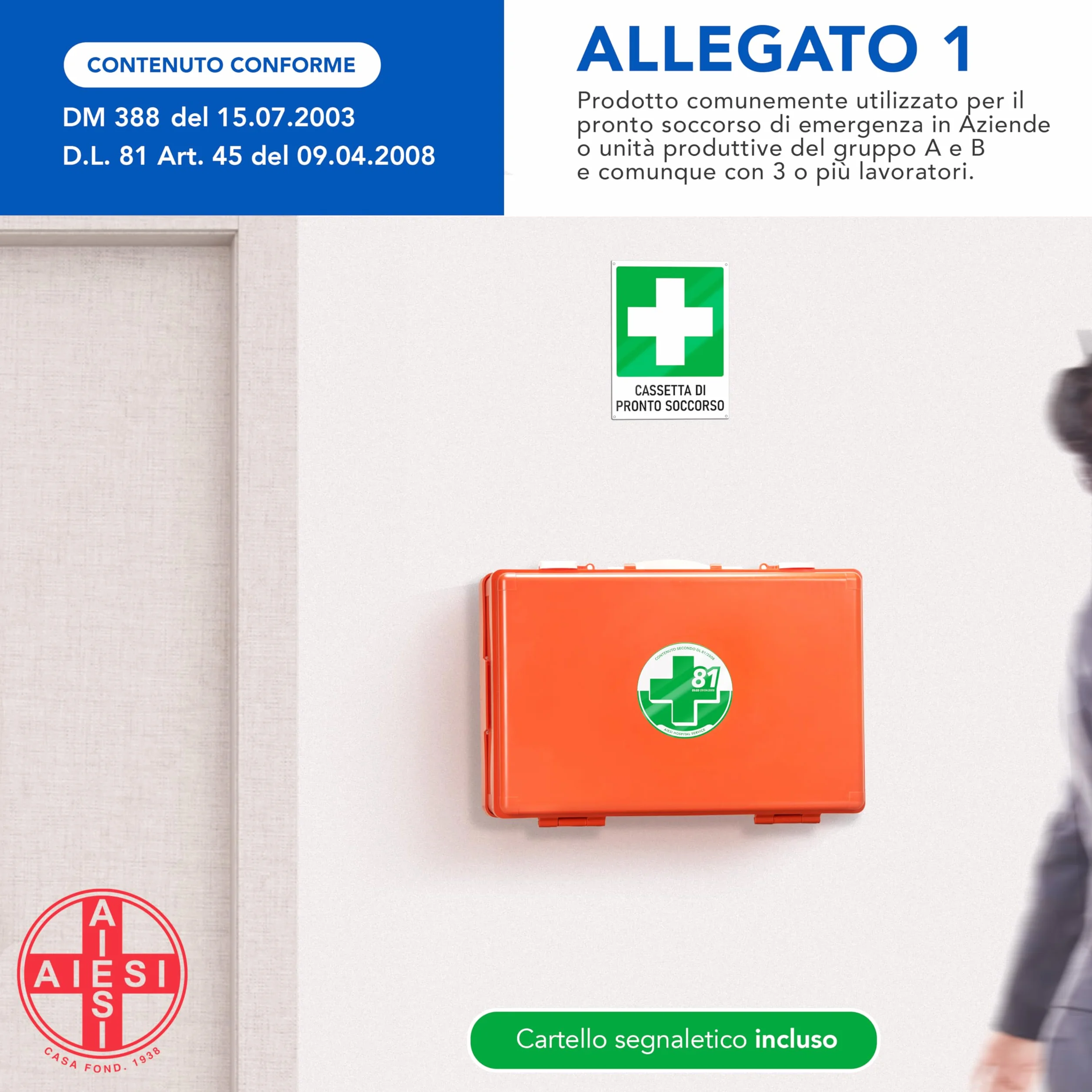 AIESI Cassetta medica pronto soccorso sfigmomanometro conforme DM388 DL81 Made in Italy