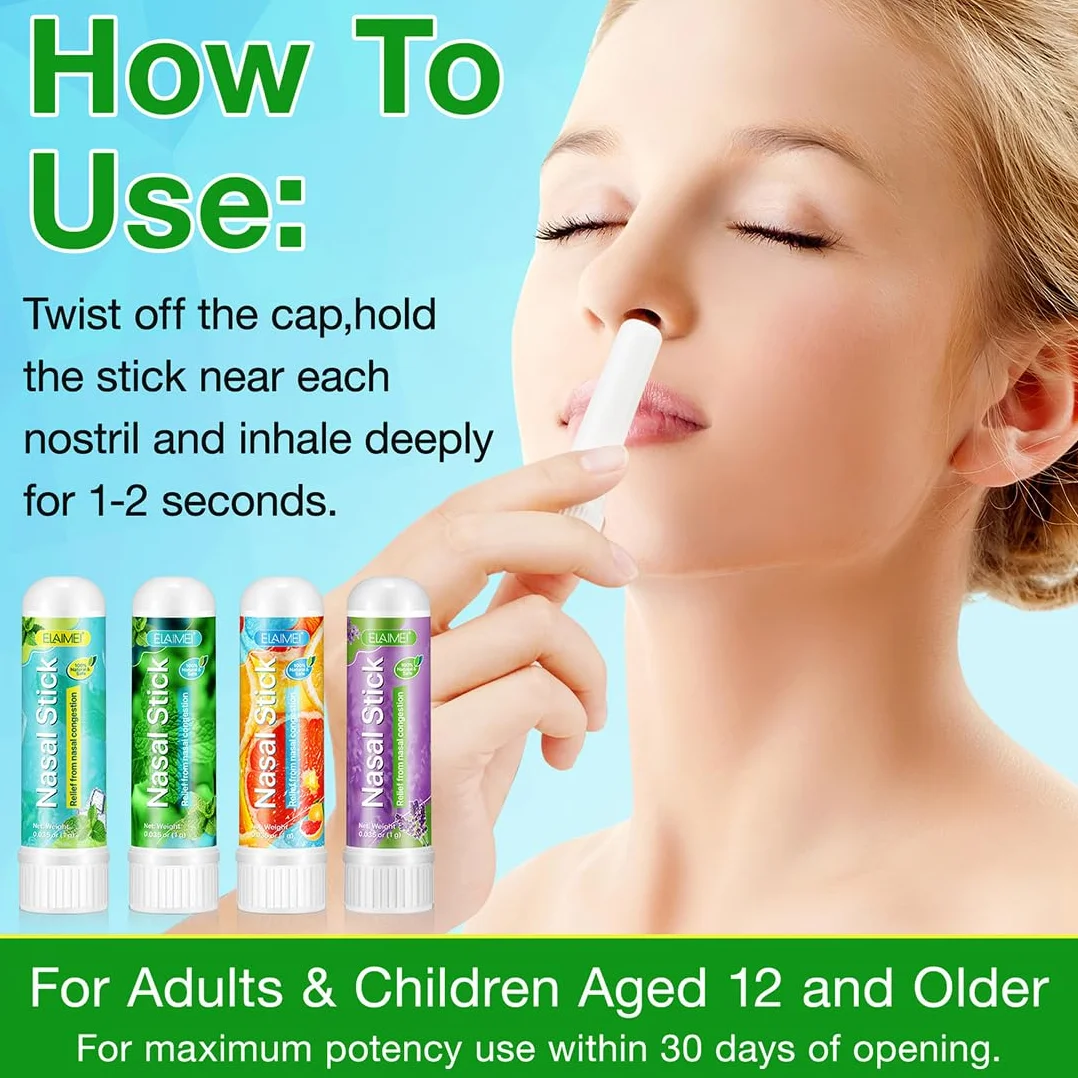 NHQZ 4 Pack Nasal Stick, Inalatore Nasale, Rapido Sollievo dal Naso Chiuso, Migliora la Respirazione e Aumenta la Concentrazione, Realizzato con Oli Essenziali e Mentolo