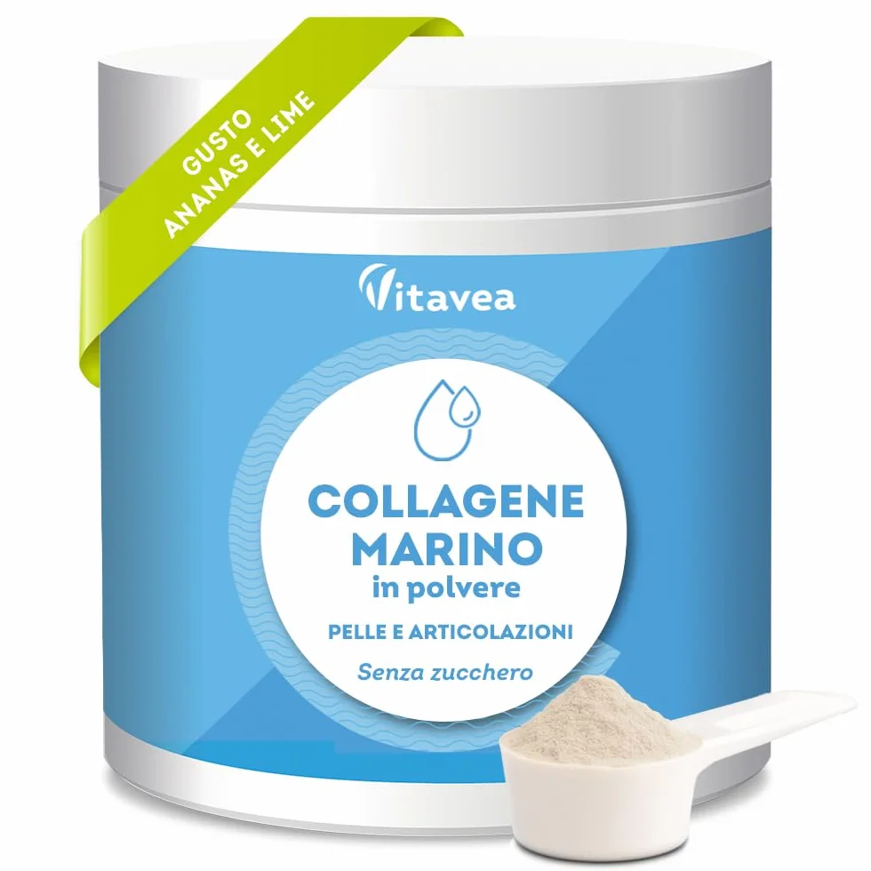 Collagene Marino in Polvere con Vitamina C 10000 mg Peptidi di Collagene di Pesce - Collagene Idrolizzato - Aroma Limone e Lime Vitavea