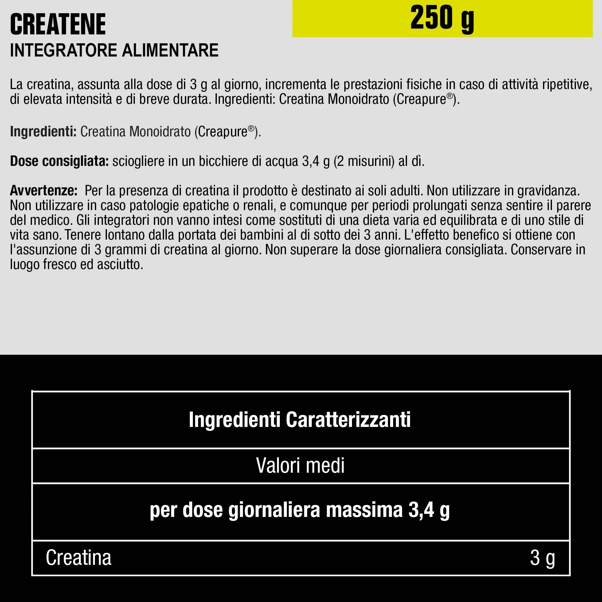 Anderson® Creatina Monoidrato 100% Creapure® 250 g - Pure Creatine Monohydrate Powder