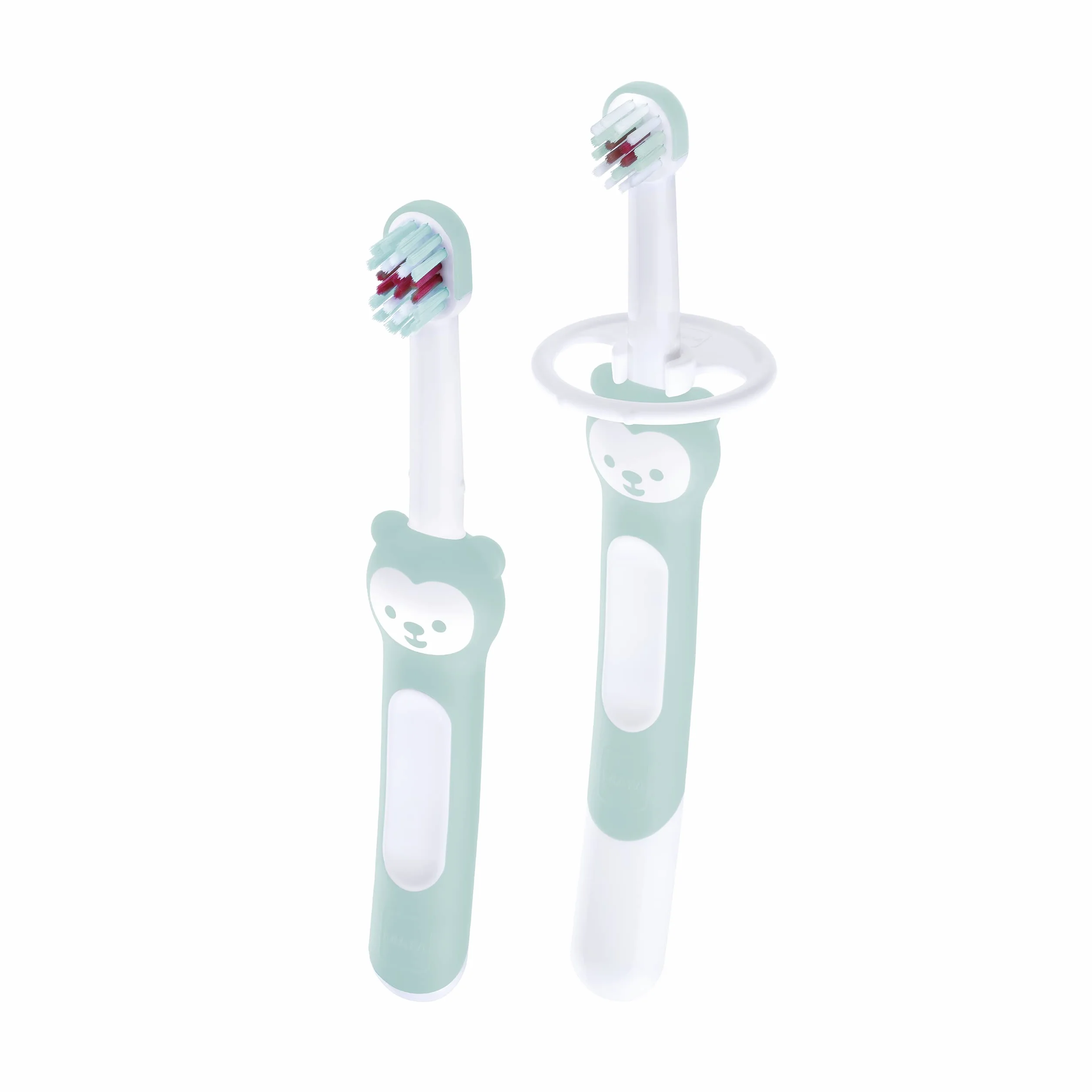 MAM Learn to Brush Set spazzolino da denti per bambini con manico lungo per tenere insieme, spazzolino da denti per bambini allena a lavarsi i denti, a partire dai 5 mesi in su, turchese, 1 pezzo