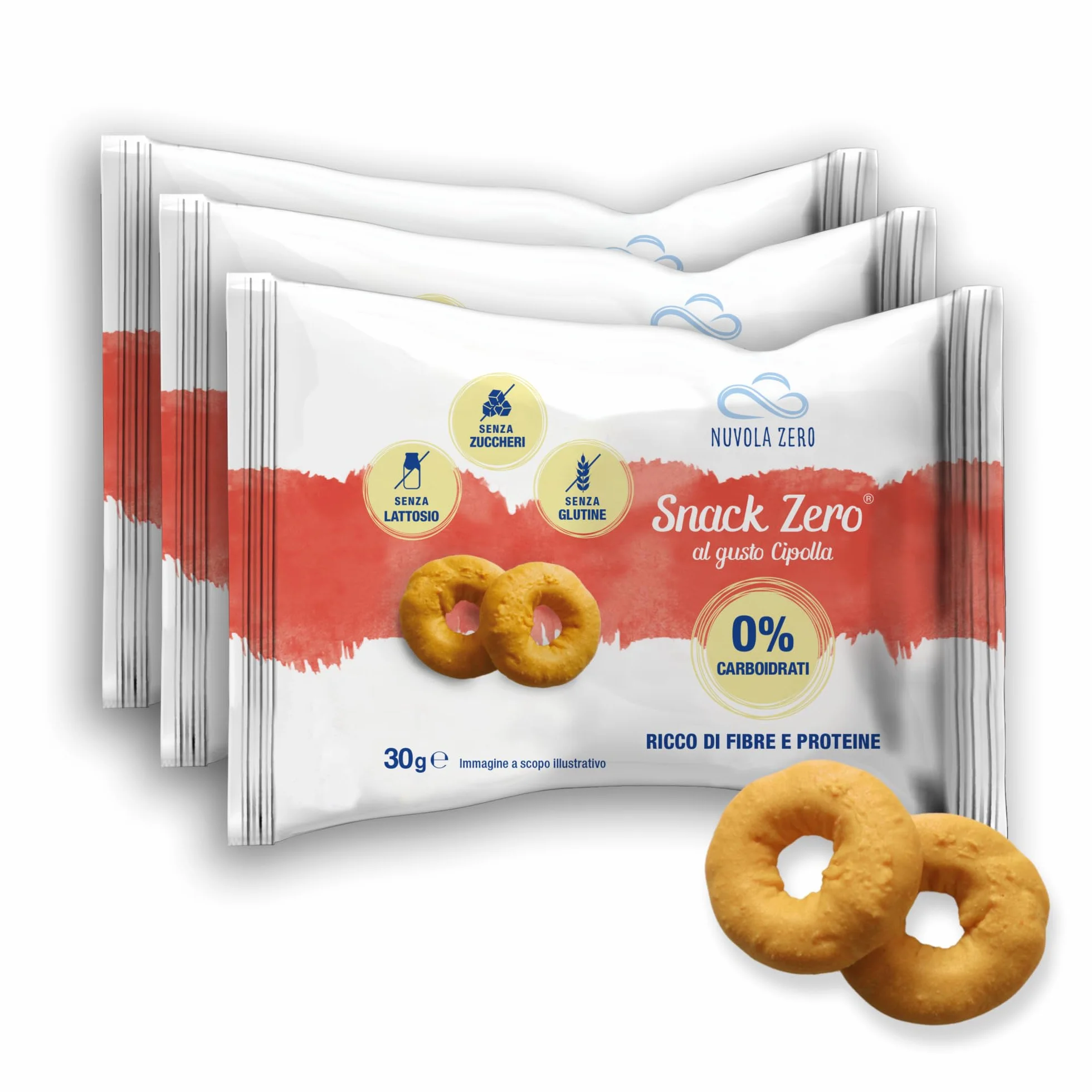 Nuvola Zero - Snack Zero al gusto cipolla, Snack Proteici Senza Zucchero, Zero Carboidrati, Senza Lattosio, Senza Glutine, Confezione da 3pz. Made in Italy.