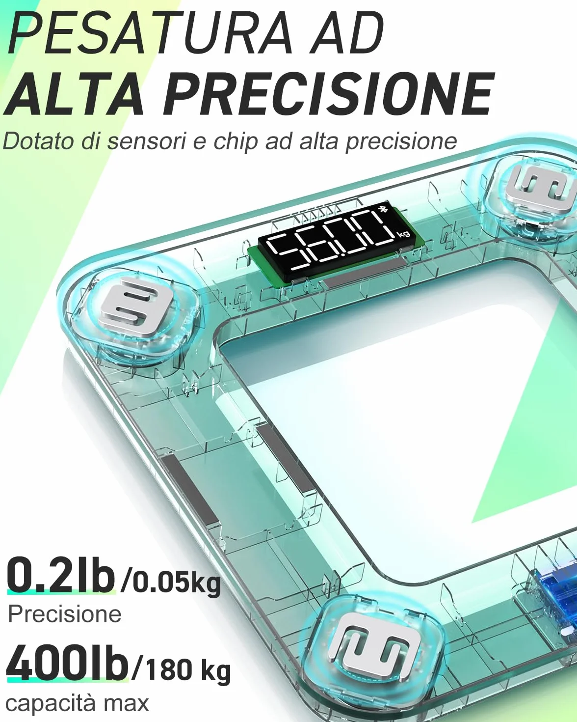 INSMART Bilancia Pesapersone Digitale Professionale Bluetooth 180KG 16 Indici
