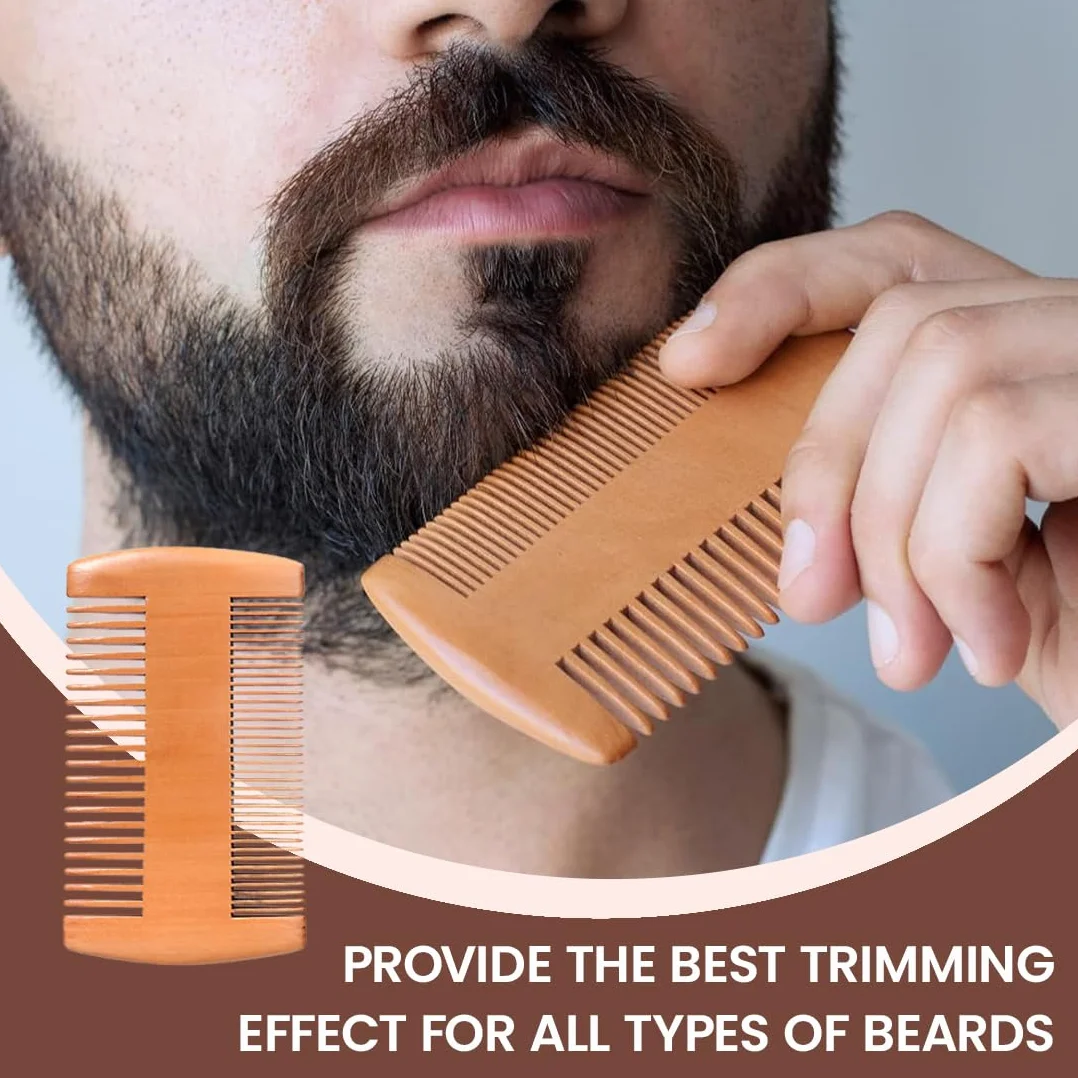 Set di Accessori per Barba 4 Pezzi: Spazzola Barba, Pettine Legno Massiccio, Forbici e Sacchetto