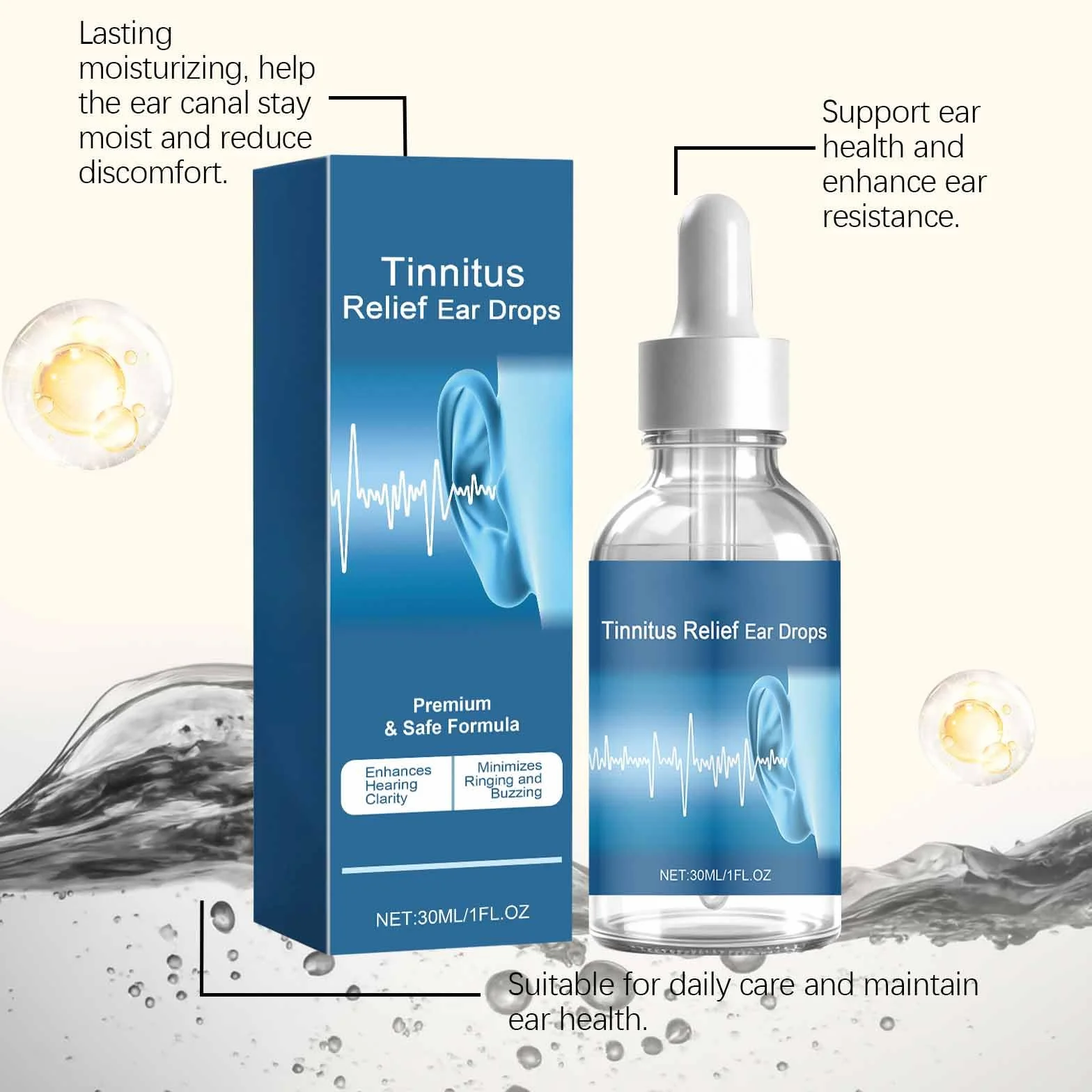 Gocce per Le Orecchie di Acufene,Efficace Dontro L'acufene Acuto e Cronico,Sollievo da Acufene e Ronzio per le Orecchie,Rilascio,Gocce Alleviare Acufenes 1PC