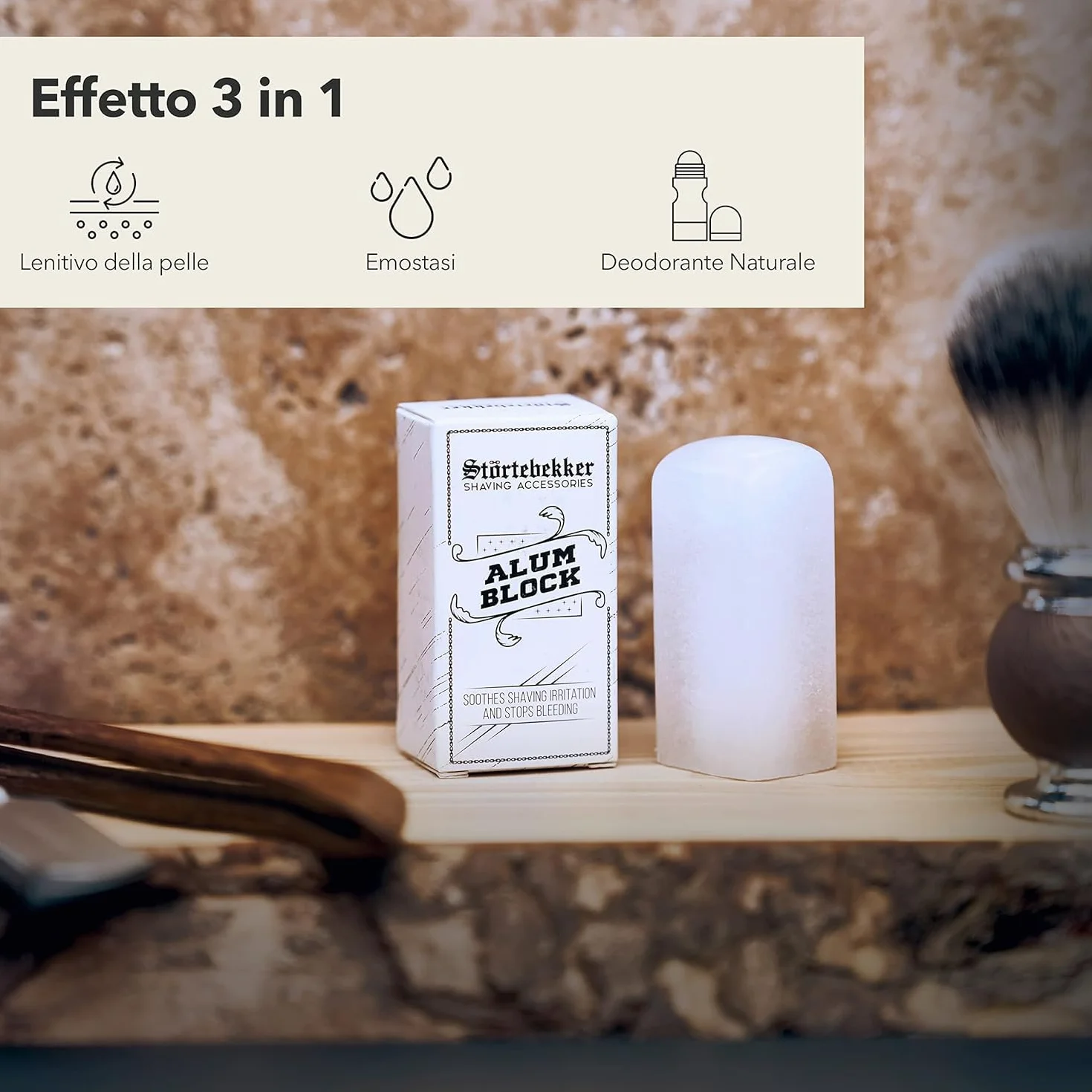 Störtebekker® - Premium Pietra di allume - Sedativo del sangue dopobarba - Lenisce la pelle dopo la rasatura con un rasoio di sicurezza/coltello - effetto antisettico - Blocco di allume potassio