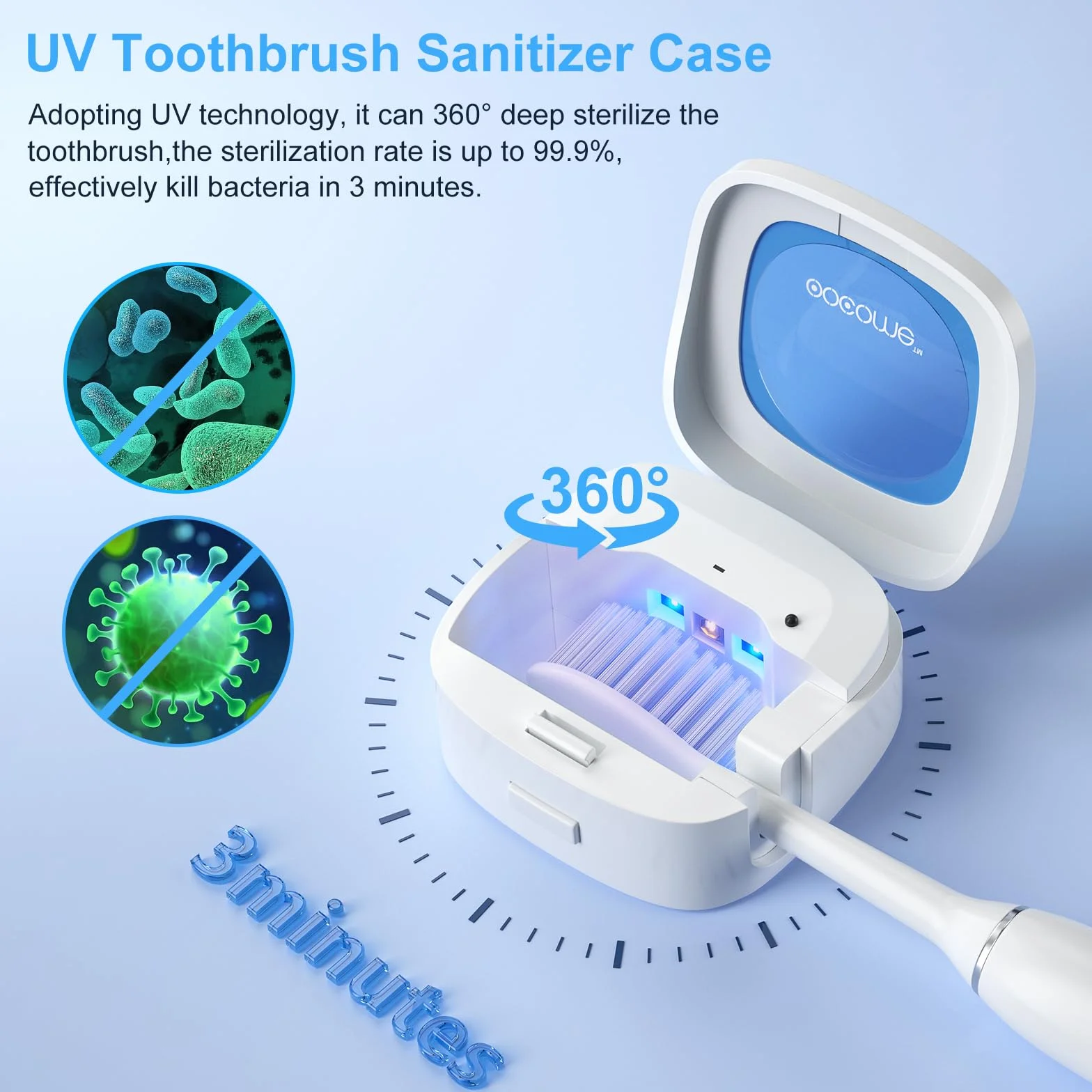 Custodia per spazzolino da denti portatile e profondo, per igienizzatore, per spazzolino da denti, sterilizzatore, con adesivo gratuito, punzonatura per viaggi e uso familiare