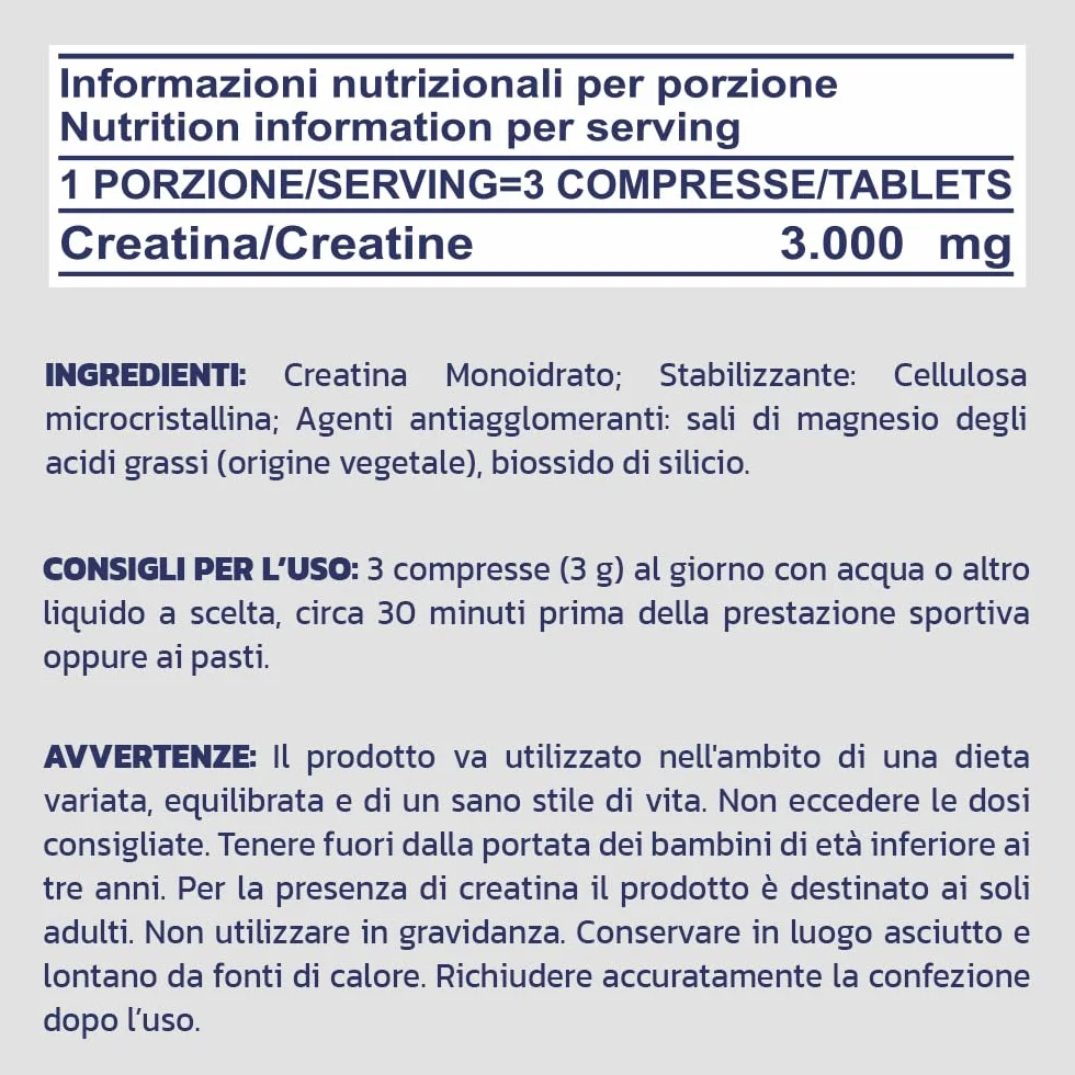 PROLABS– Creatina Monoidrata Creatine PURE, 210 Compresse x 1000mg 100% Purissima, Creatina Monoidrato Supporta Forza e Performance Sport Alta Intensità, Integratore Alimentare Vegan anche Pre Workout