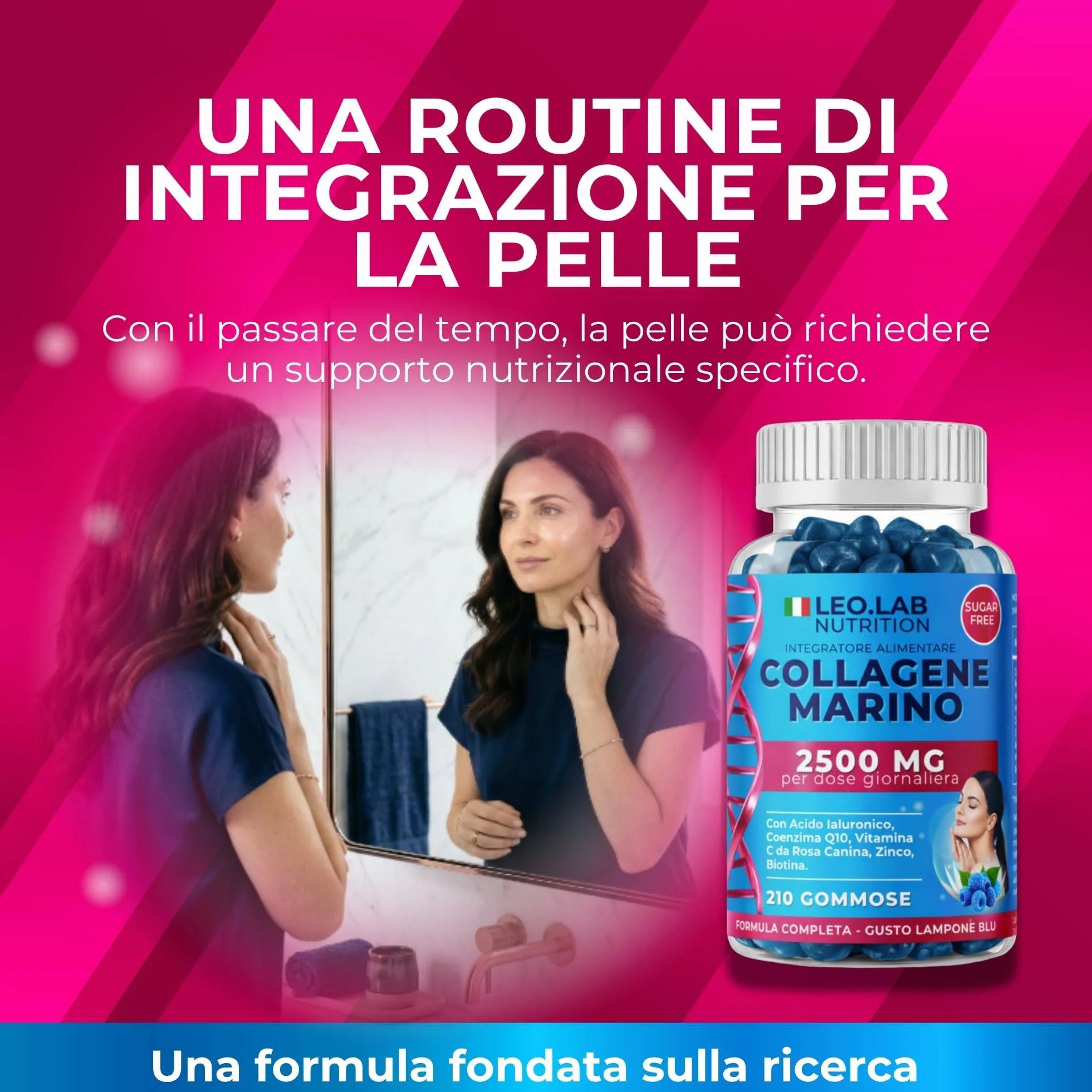 Collagene Marino con Acido Ialuronico 2500mg 210 Gummies - Vitamina C, A, Zinco, Q10 per Pelle, Capelli e Unghie
