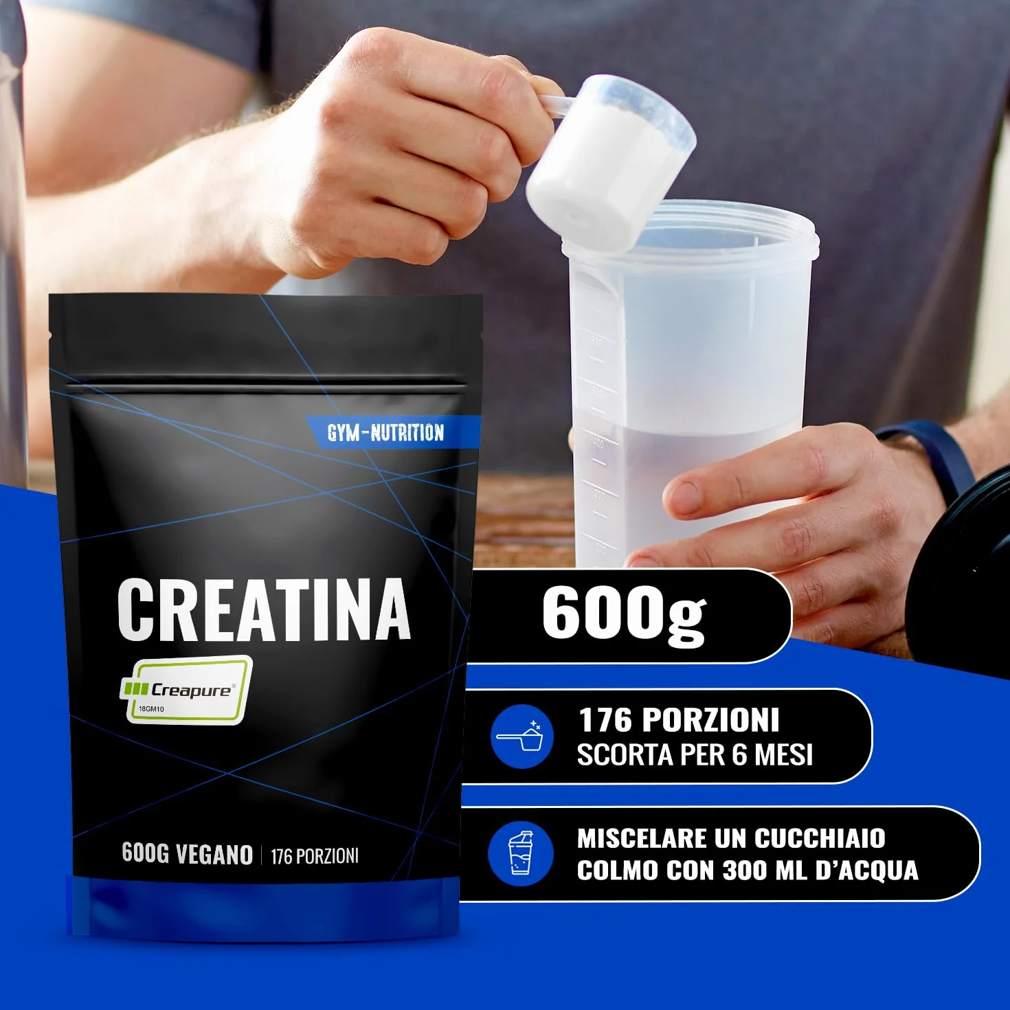 Creatina Creapure® in Polvere – 600 g – 176 Porzioni – Creatina Monoidrata Creapure – Vegana – Prodotta in Germania – Creatine Monohydrate