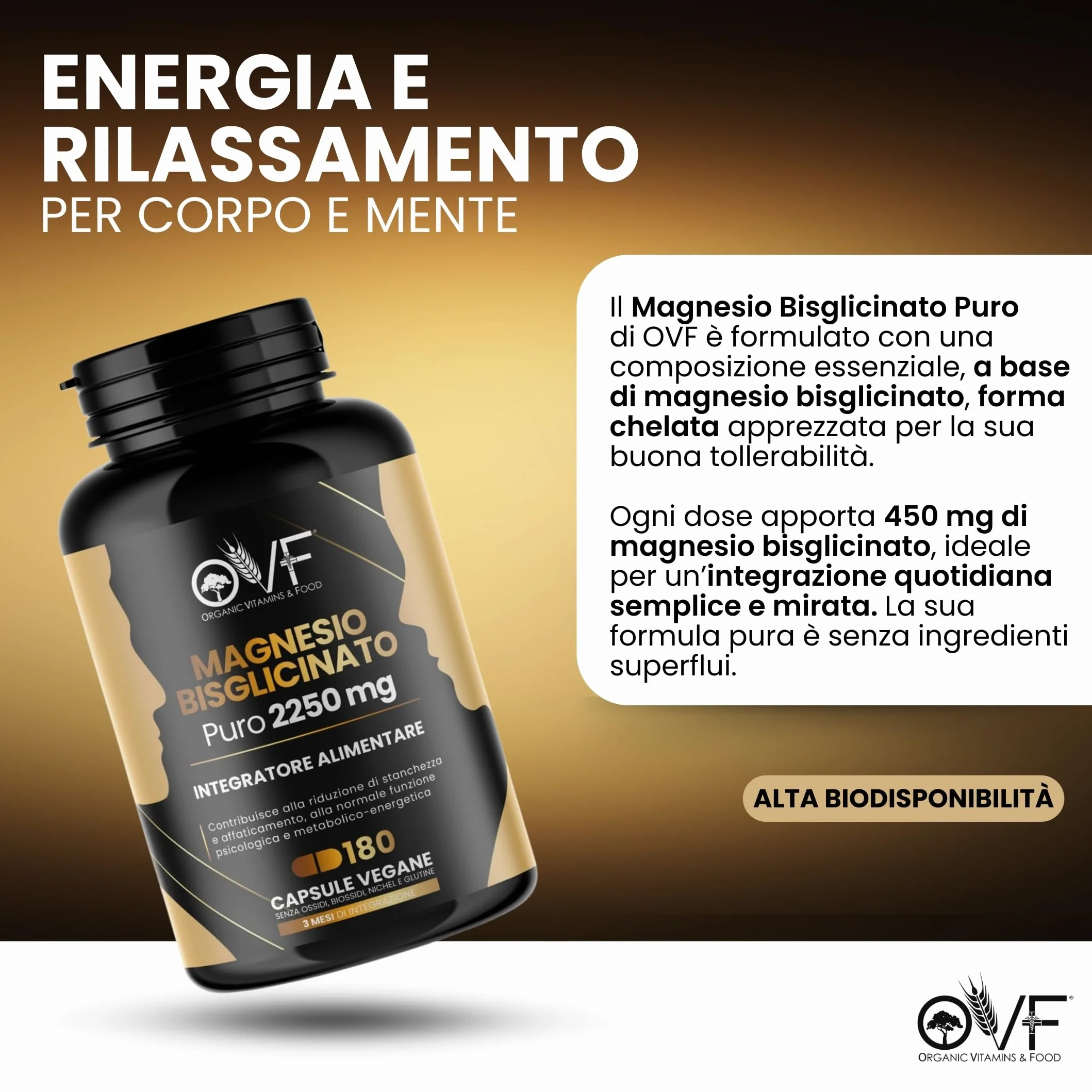 MAGNESIO BISGLICINATO PURO 180 Capsule da 450 mg | 3 Mesi di Integrazione | Supporto per Muscoli e Sonno Integratori Stanchezza Puro Alta Biodisponibilità Vegano