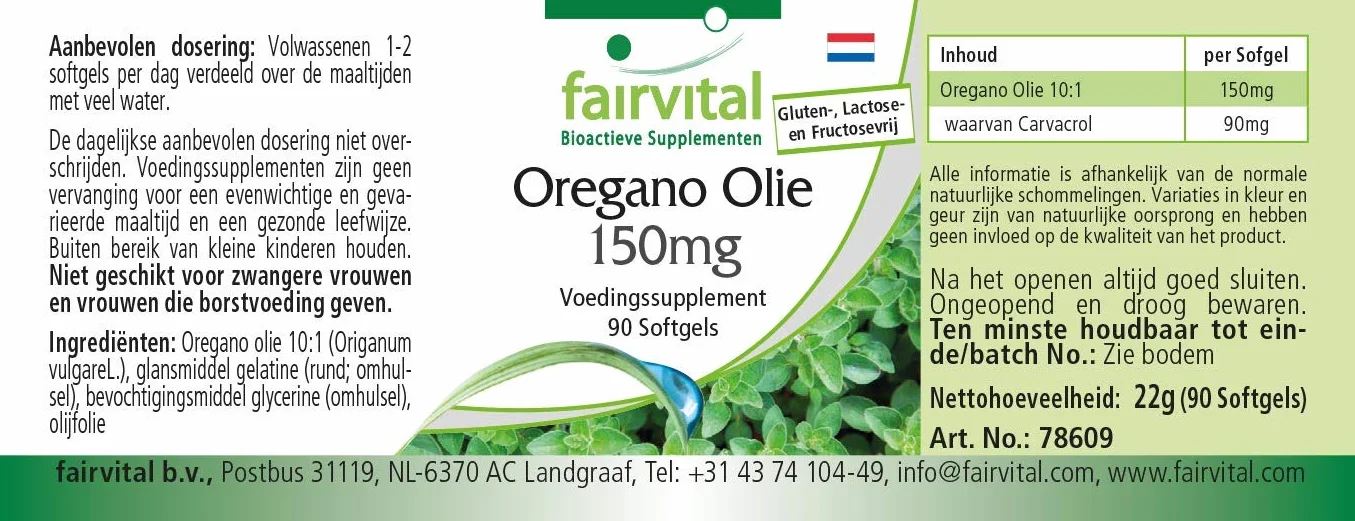 Fairvital Capsule di Olio di Origano 150 mg, 90 Capsule Molli, Estratto 10:1, Alto Dosaggio