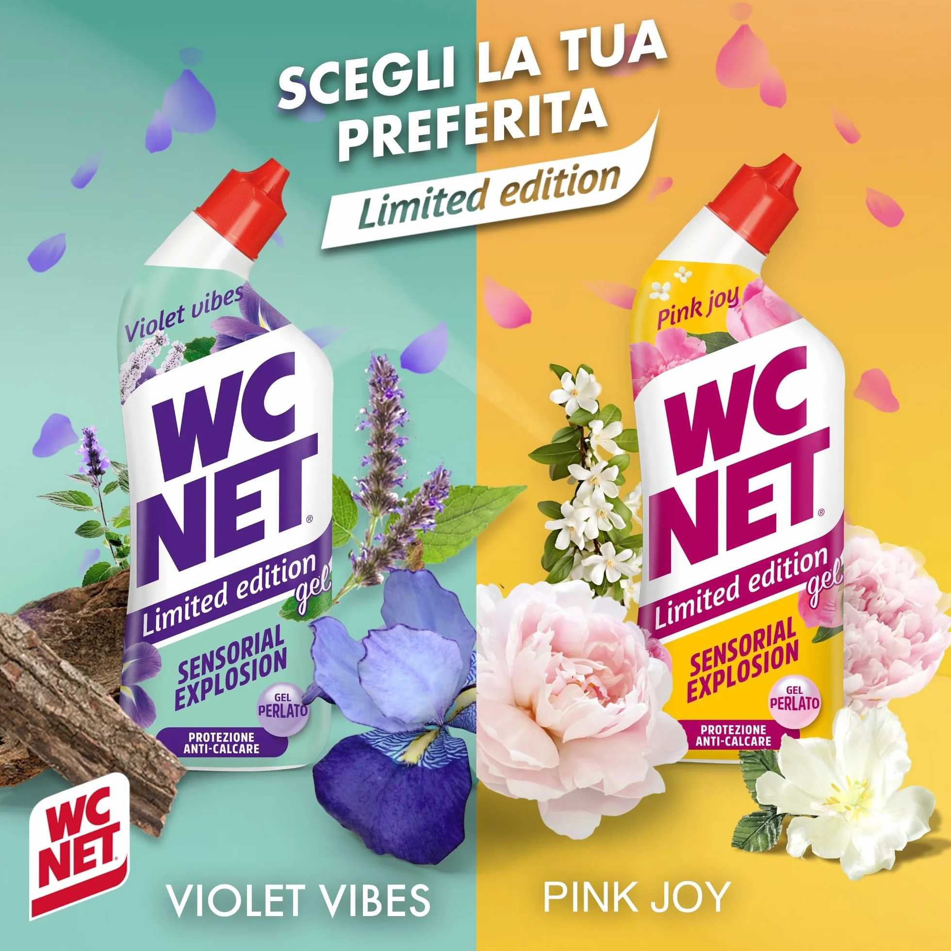 Wc Net Detergente Liquido per Sanitari Essenza Peonia e Muschio Bianco 700 ml x 4 Confezioni