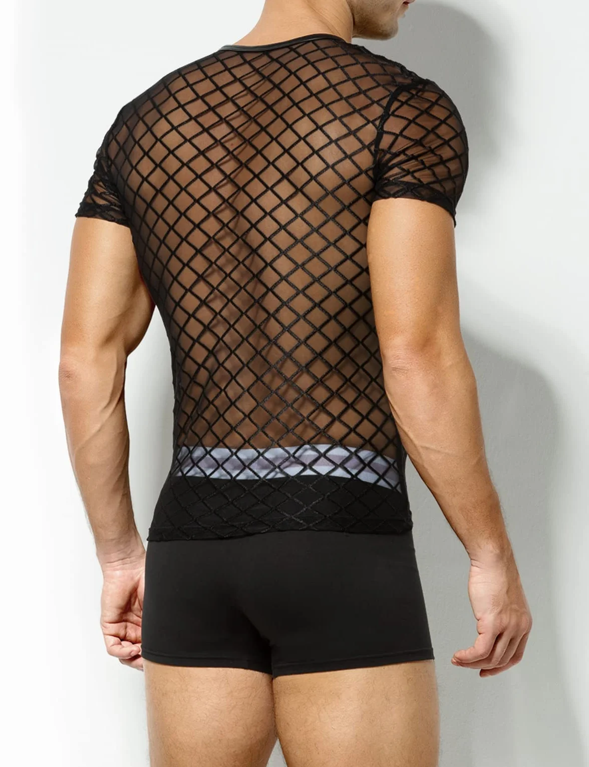 Casey Kevin Maglia Trasparente Uomo Rete Intimo Sexy Mesh Fishnet T-Shirt Camicia Party