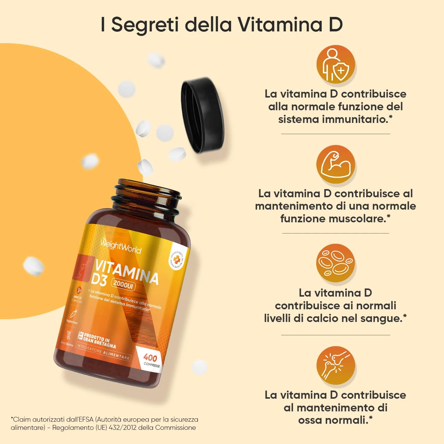 Vitamina D3 2000 UI Colecalciferolo 50mcg Vegetariana 400 Compresse 1 al Giorno Sistema Immunitario Senza Glutine