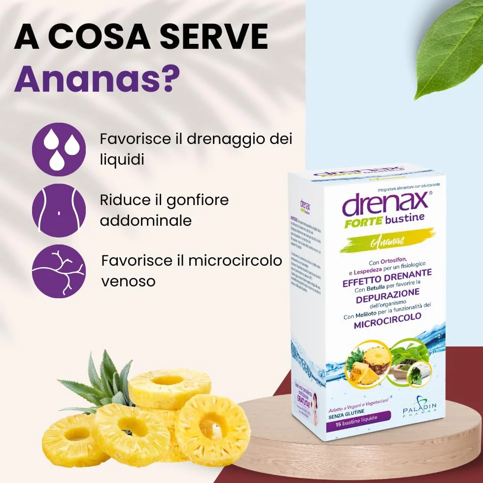 Drenax Forte Bustine Ananas Integratore Alimentare Drenante 15 Bustine