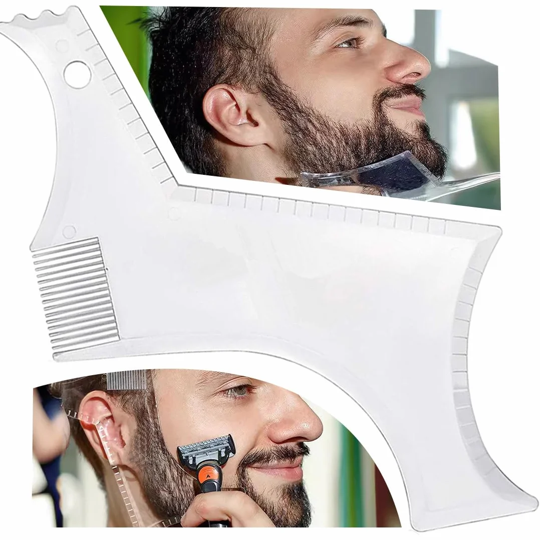 2 PCS stencil Pettine per Barba,Pettine Stencil Barba,Signori pizzetto Collo Sagome per Barba Styling Tool per allineare e rifinire Gli Uomini rasatura della barba,Trasparente