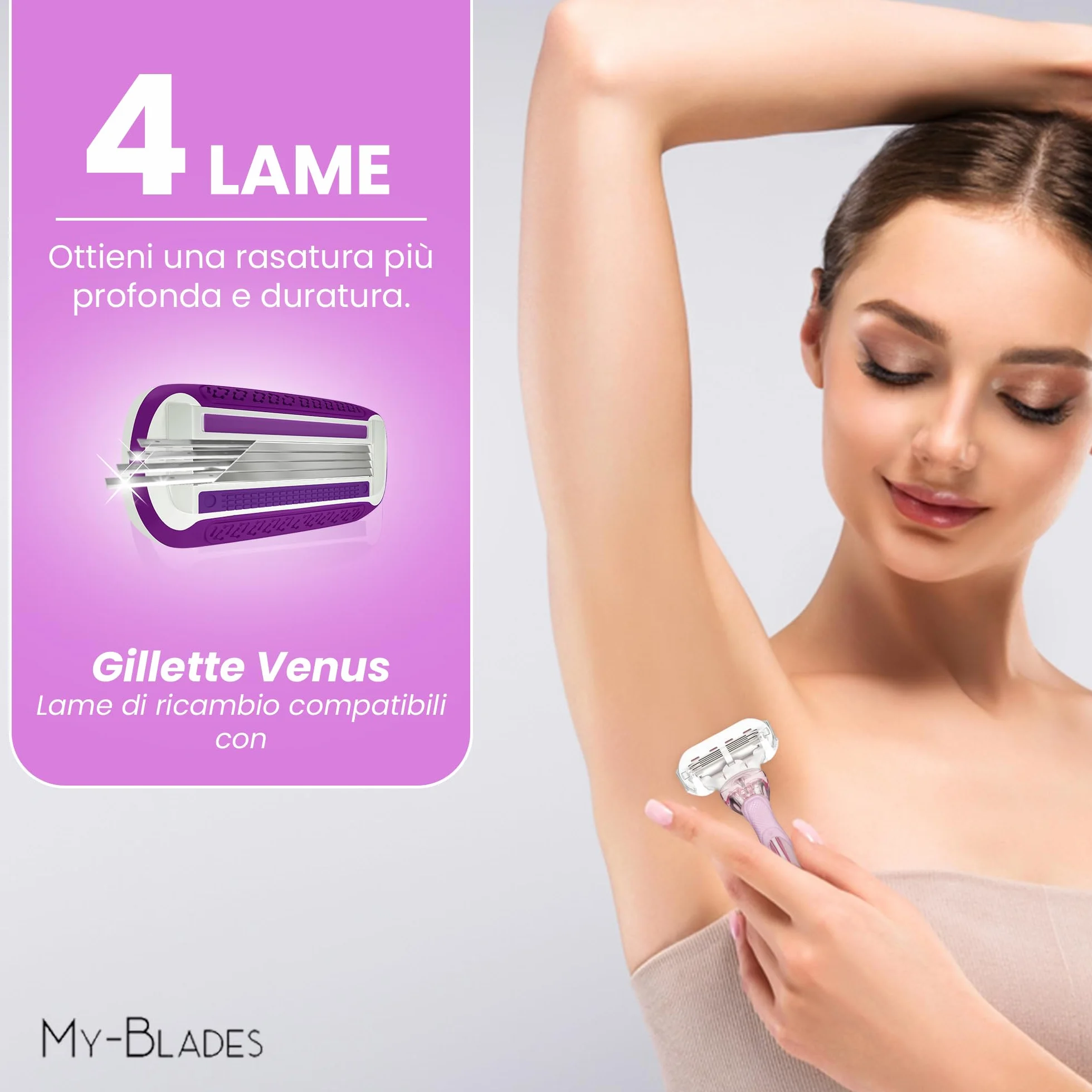 My-Blades® Lamette compatibile con Gillette Venus, Plastic Neutral, Swirl and Smooth, 6 lamette di ricambio a 4 lame per donna