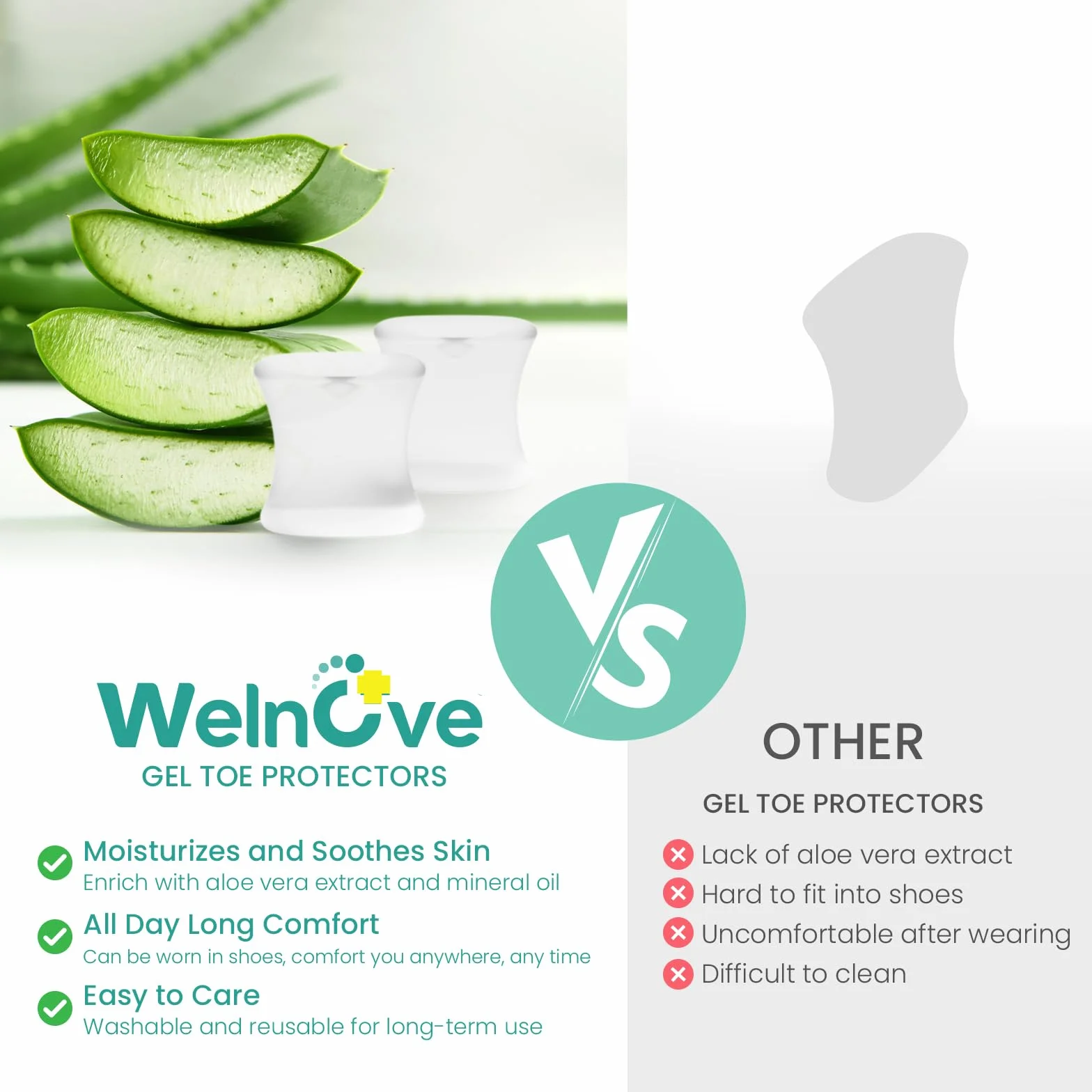 Distanziatori per dita dei piedi in gel aggiornato con Aloe Vera e silicone - Confezione 8 pezzi per raddrizzare dita sovrapposte
