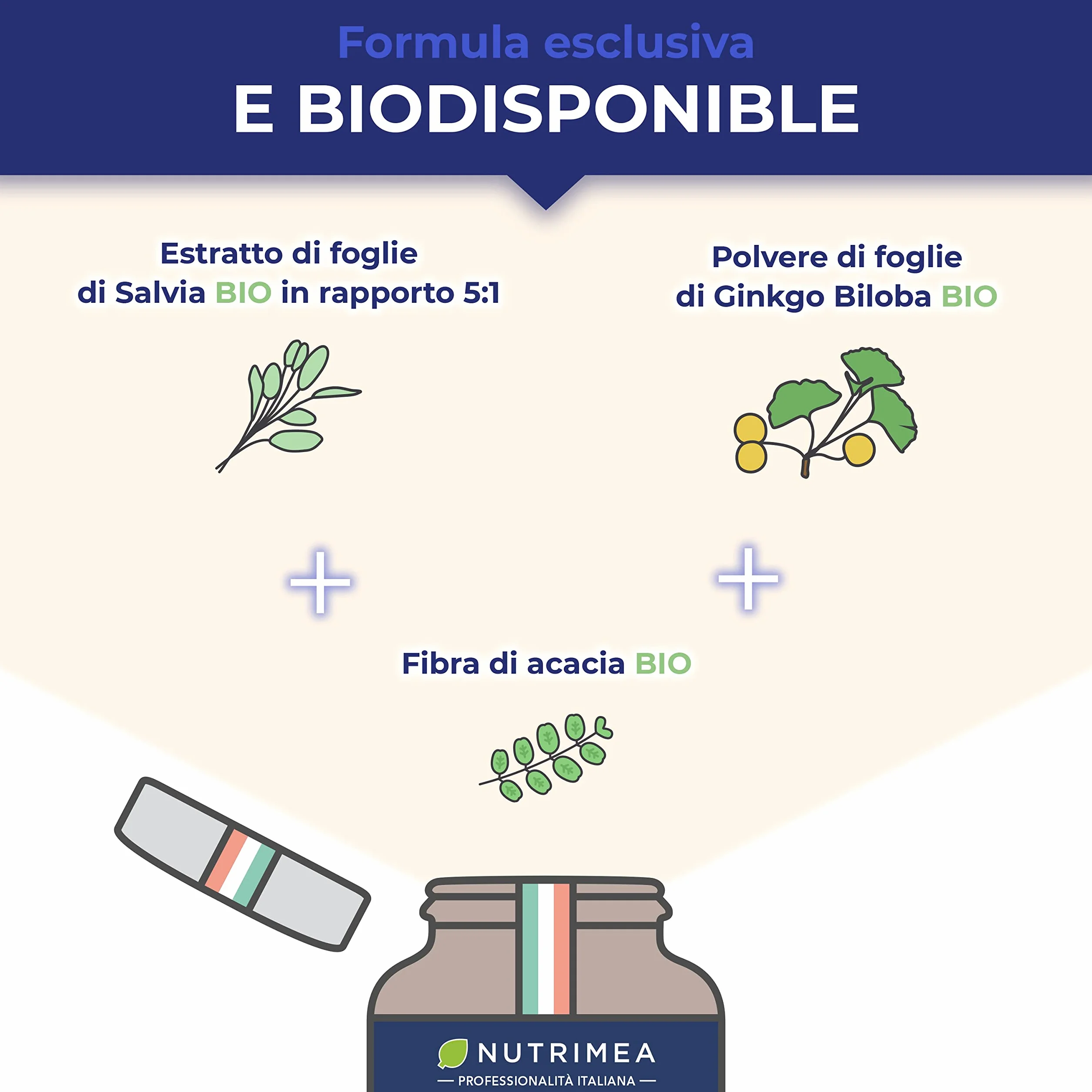 Ginkgo Biloba Biologico | Integratore per Memoria e Concentrazione | Aumenta le Prestazioni Cerebrali | Con Salvia Biologica