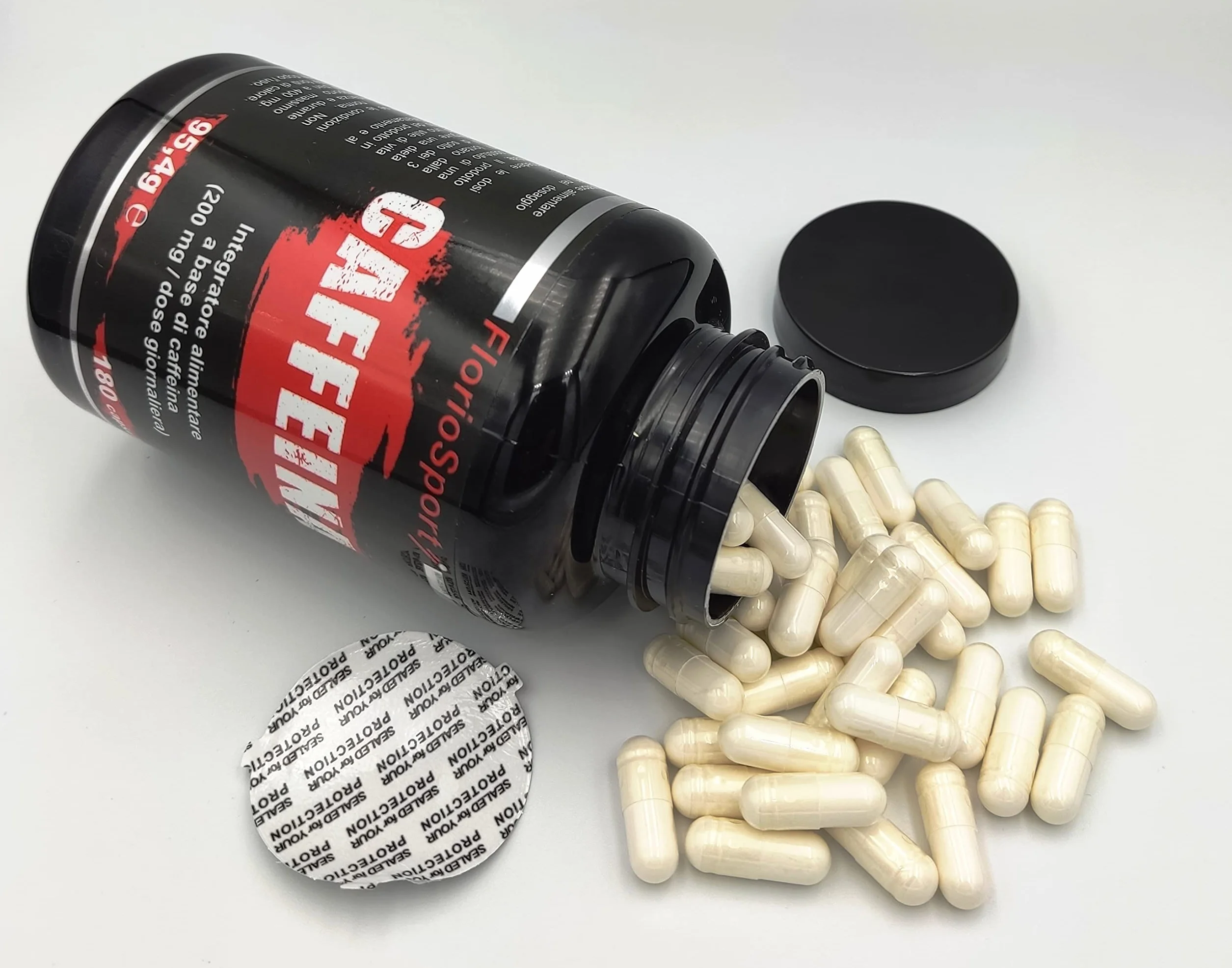FlorioSport Caffeina Anidra Pura 180 Capsule 200 mg Integratore Alimentare Alto Dosaggio