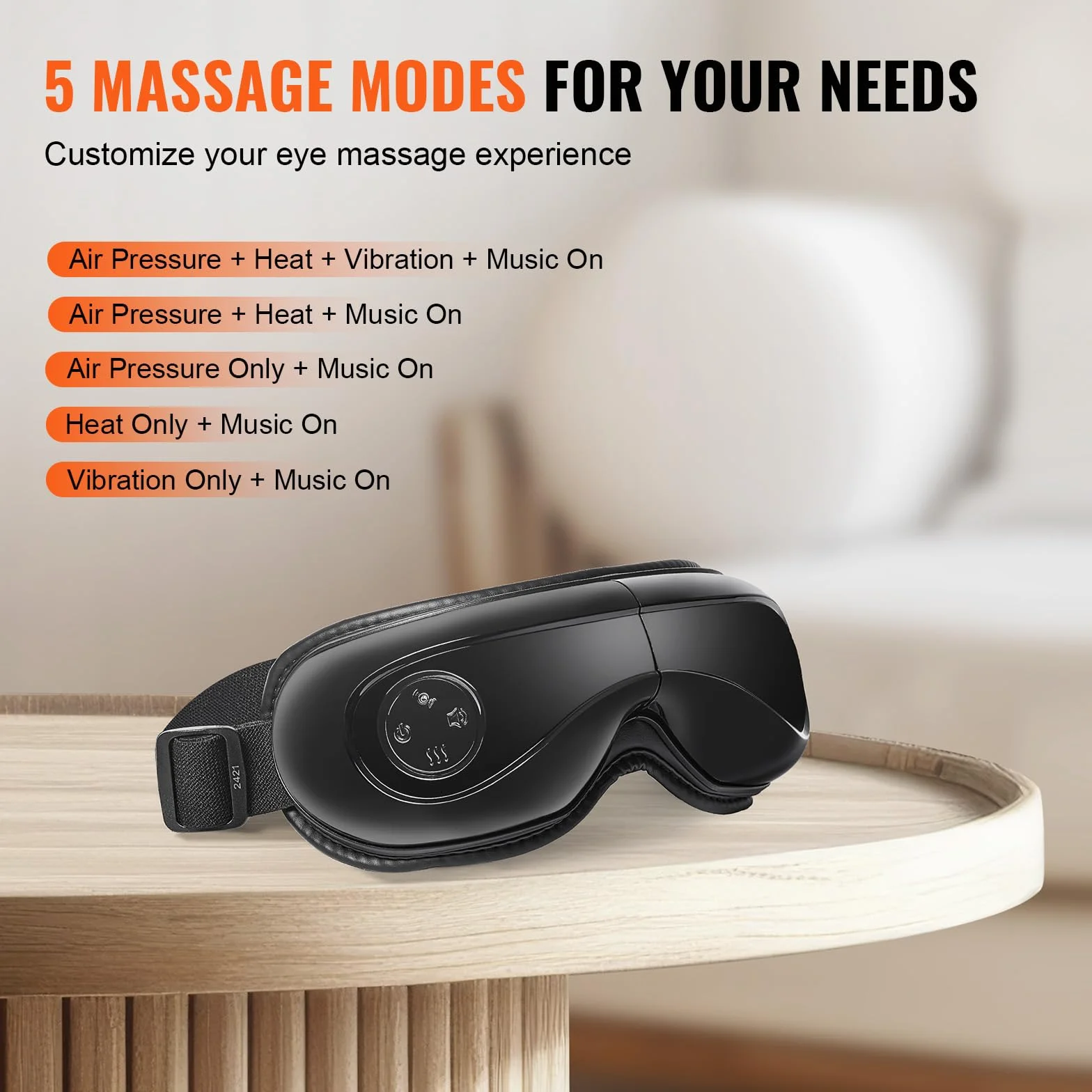 VEVOR Massaggiatore per occhi con calore, maschera massaggio oculare 5 modalità musica Bluetooth pieghevole 180°