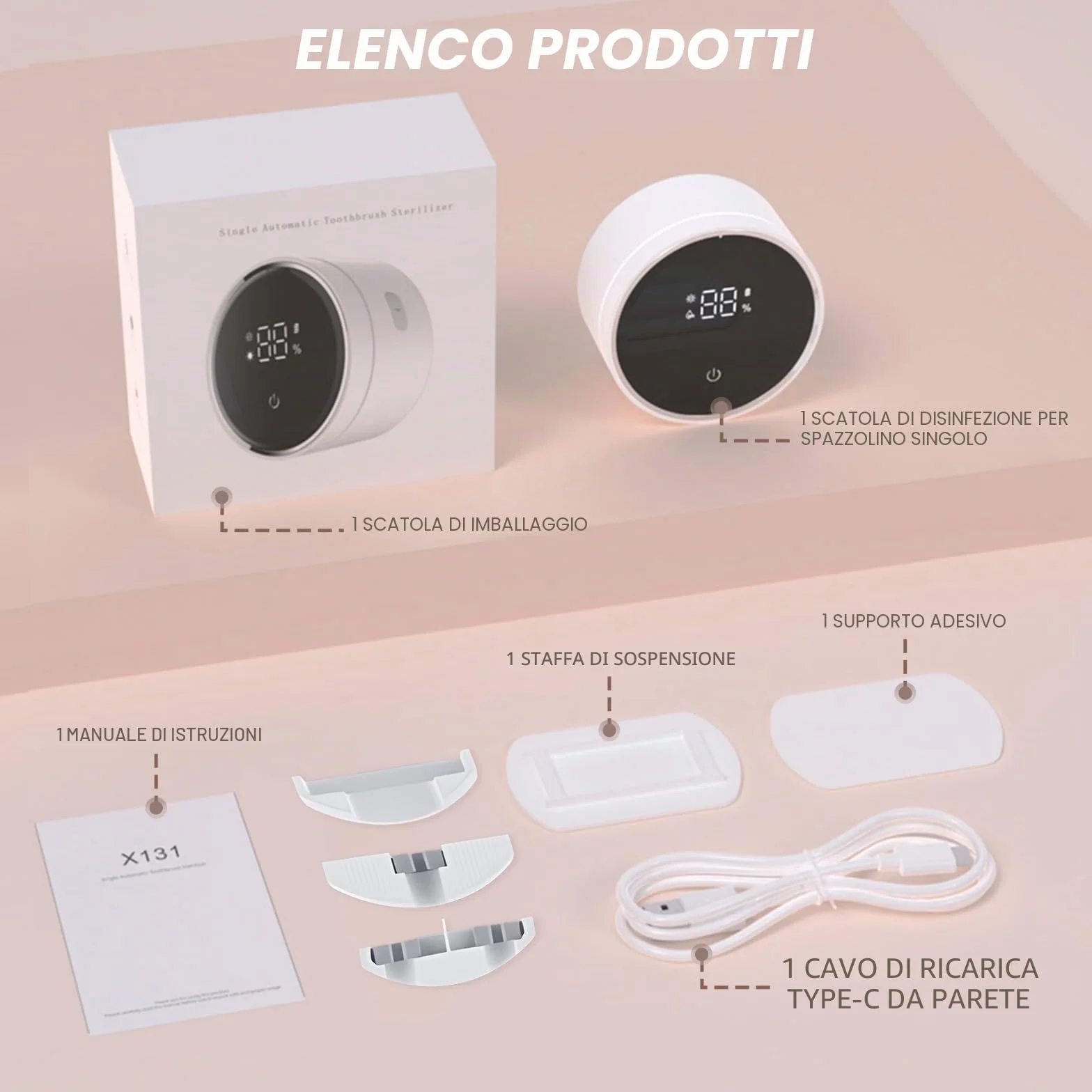 Roadtime Disinfettante Spazzolino da Denti con UV,Supporto per Elettrico Denti con Asciugatura,Sterilizzatore Spazzolino Da Denti Da Bagno Montato A Parete,Carico Di 1000 Mah, Funzione Tempo