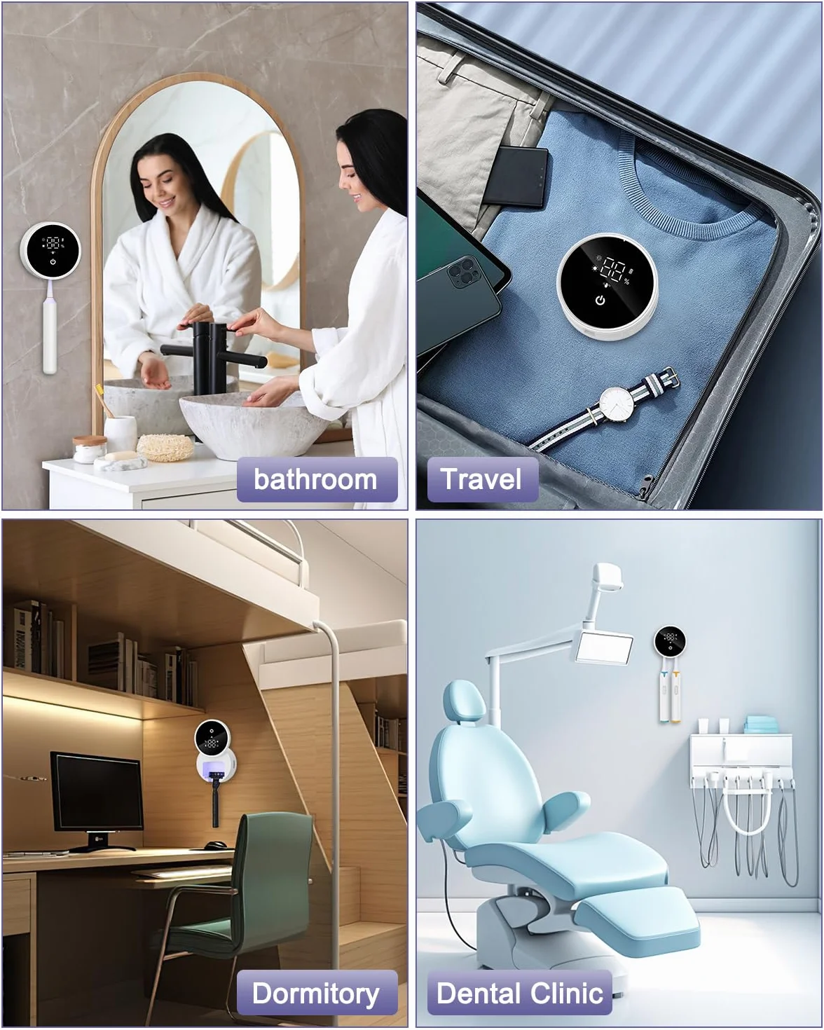 Sanitizer e supporto per spazzolino da denti UV, disinfettante per spazzolino da denti da parete con funzione di sterilizzazione e asciugatura, schermo intelligente a LED, copertura auto-induttiva
