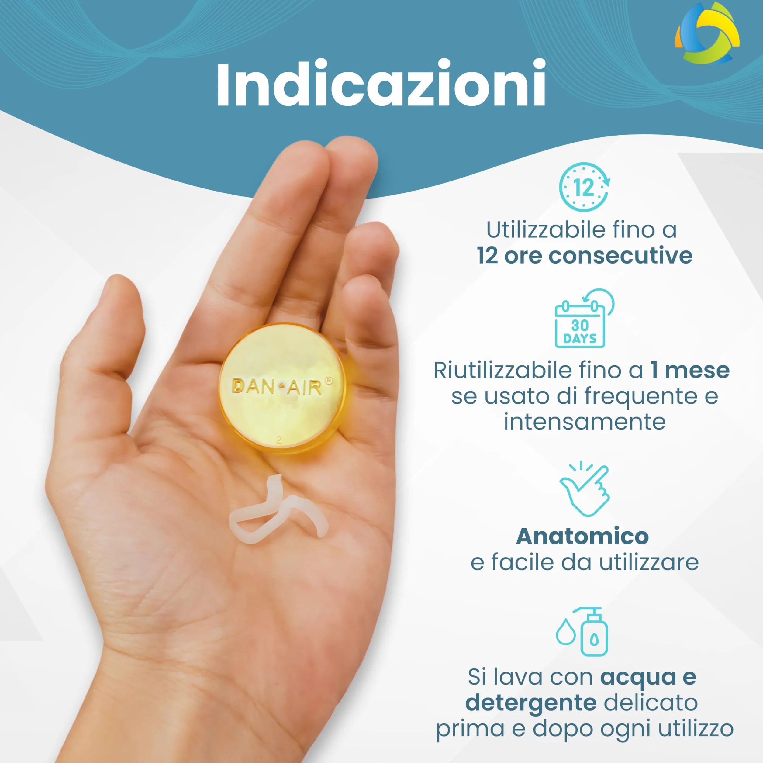 DanAir 3 Dilatatore Nasale Antirussamento Made in Italy Divaricatore Naso Sportivo Dispositivo Anti Russamento Uomo Donna Azzurro S M L
