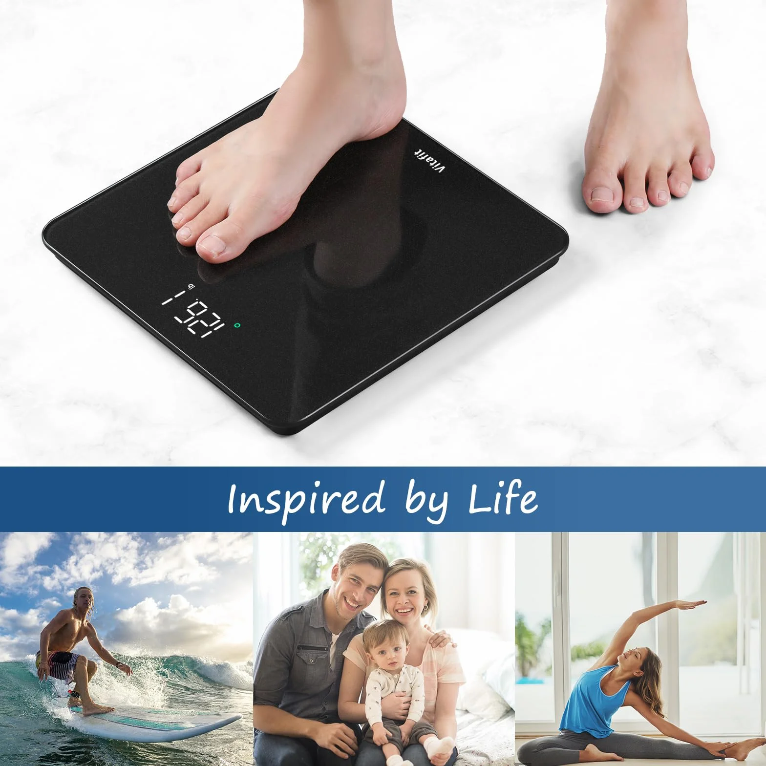 Vitafit Bilancia Pesapersone, Alta Precisione 0,05kg dalla Nostra Bilancia Fabbrica Professionale Dal 2001, Pesa Persone Digitale LED e Step-On, 3*AAA Batterie Incluse, 182kg, Spray Argento Nero
