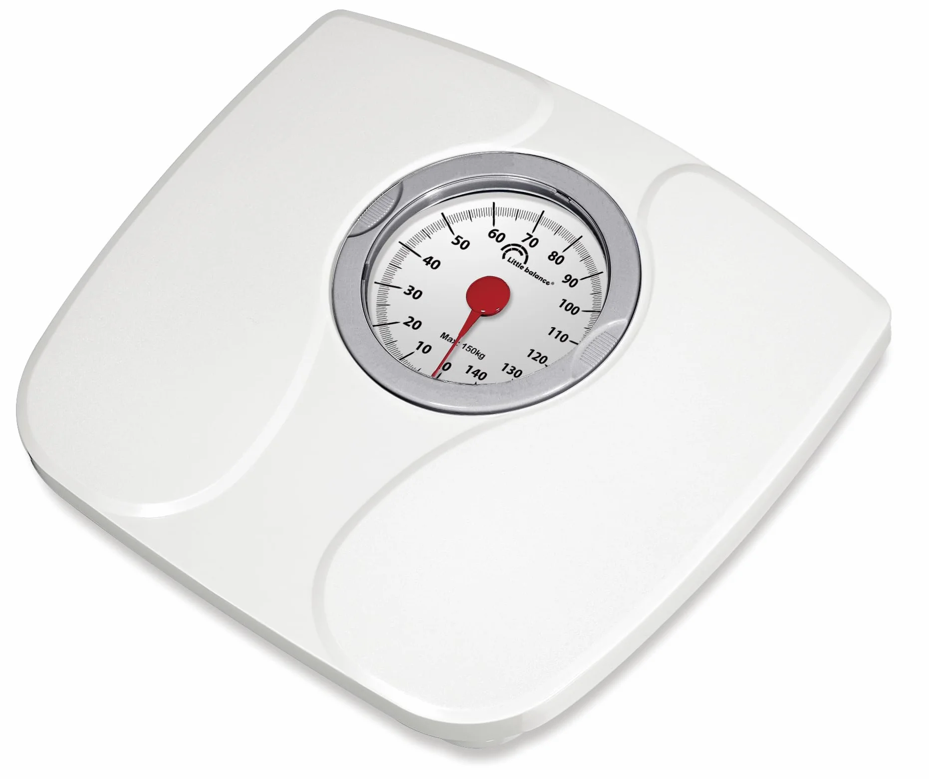 LITTLE BALANCE 8935 Confort 150, Bilancia pesapersone meccanica, Bilancia con schermo XL, Forma compatta, 150 kg, Bianco