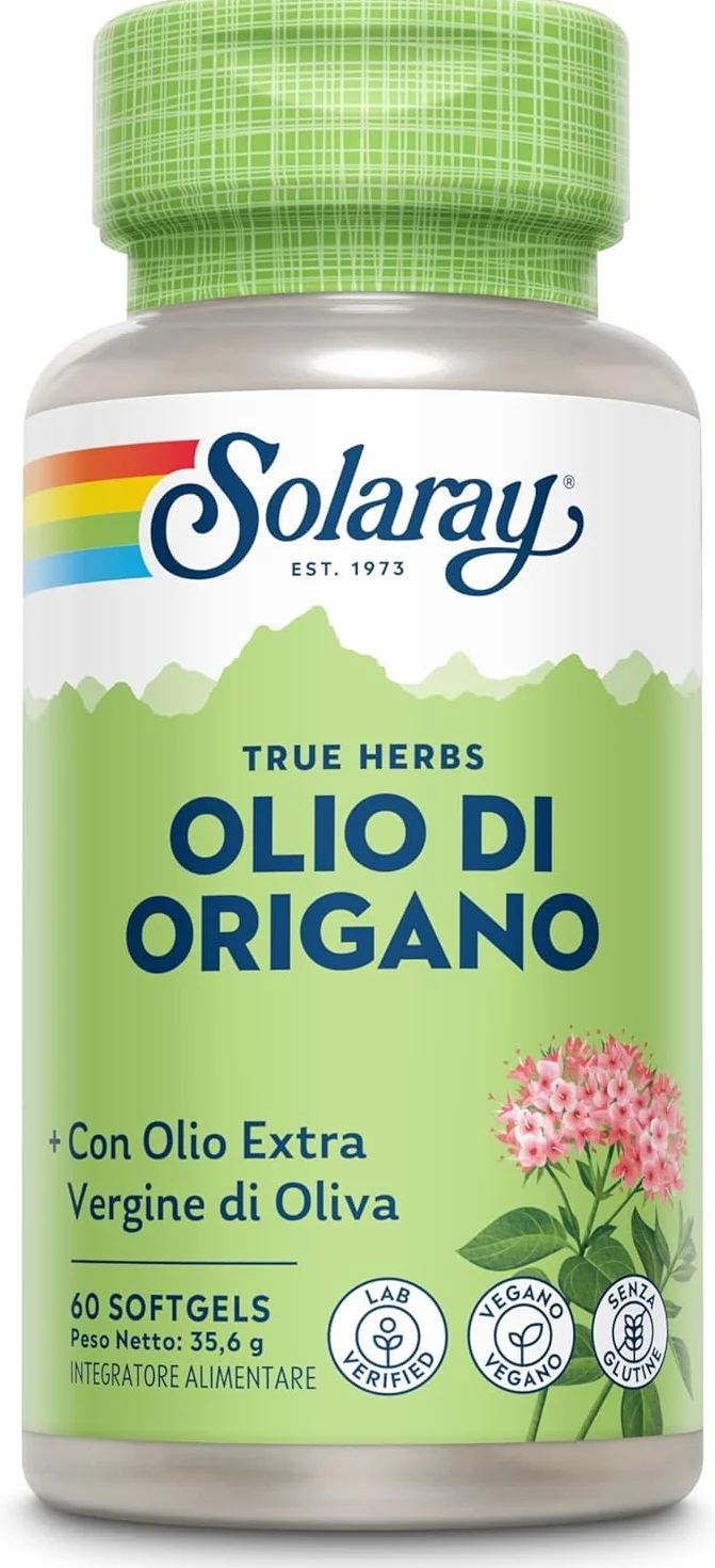 Solaray Olio di Origano 150mg 60 Capsule Softgel Vegane con Olio Extravergine d'Oliva - Fonte Naturale di Carvacrolo, Omega 3 e 6