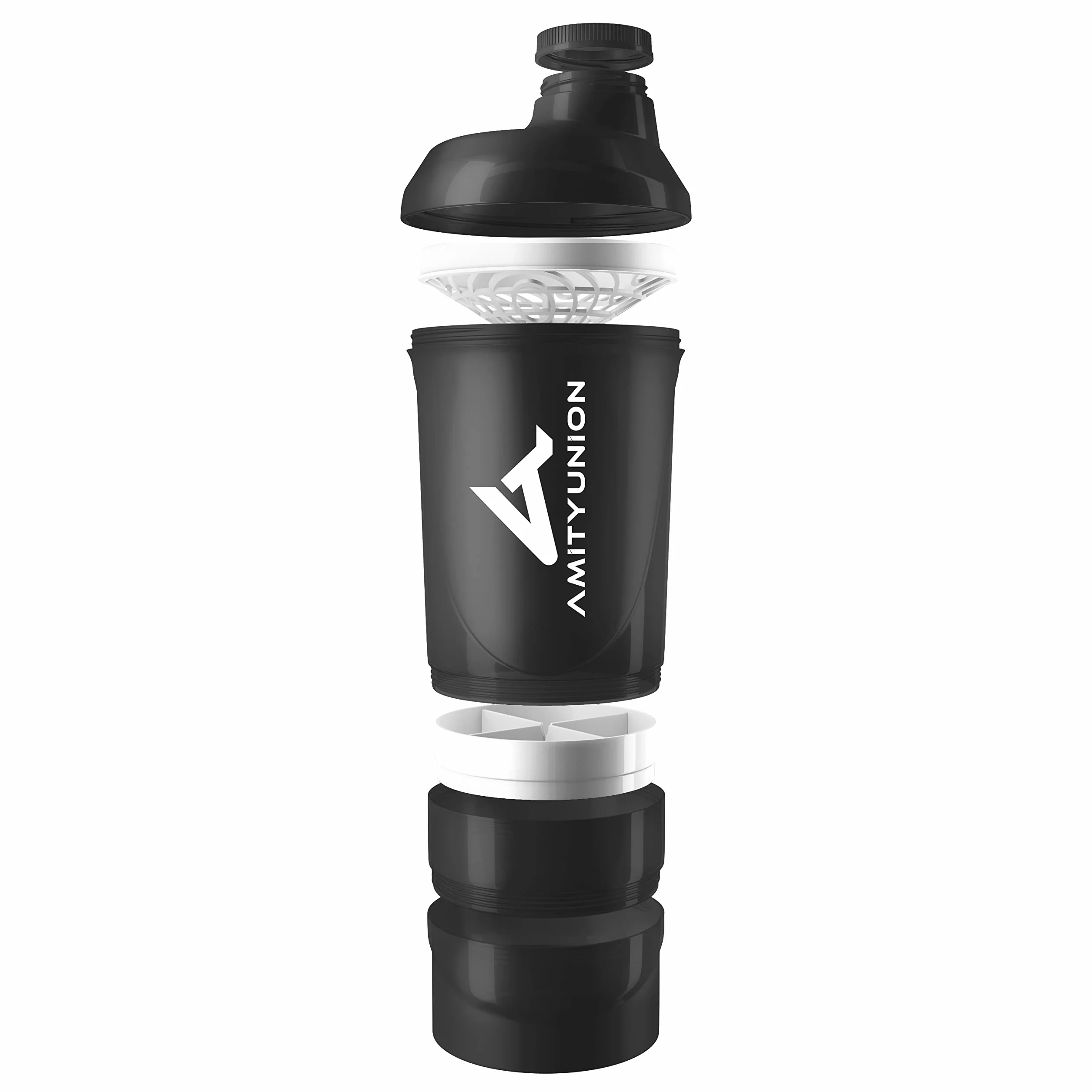 AMITYUNION Shaker per proteine ​​- L'ORIGINALE Senza BPA con setaccio, scala per frullati di siero di latte cremosi, tazze Gym Deluxe per isolati e concentrati sportivi, (Tazza fumogena nera)