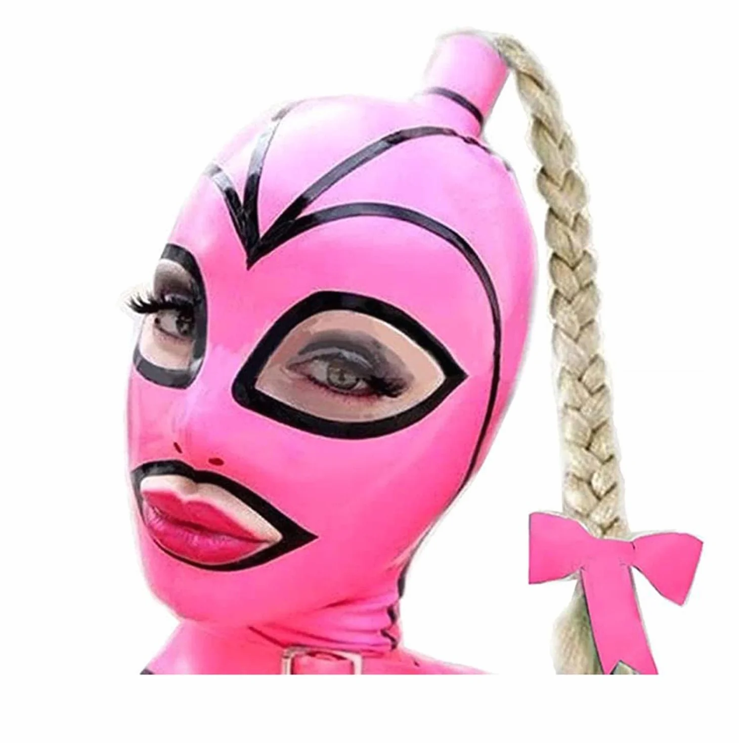Lattice Maschera per la testa Cappuccio in latex con parrucca coda di cavallo per gioco di ruolo