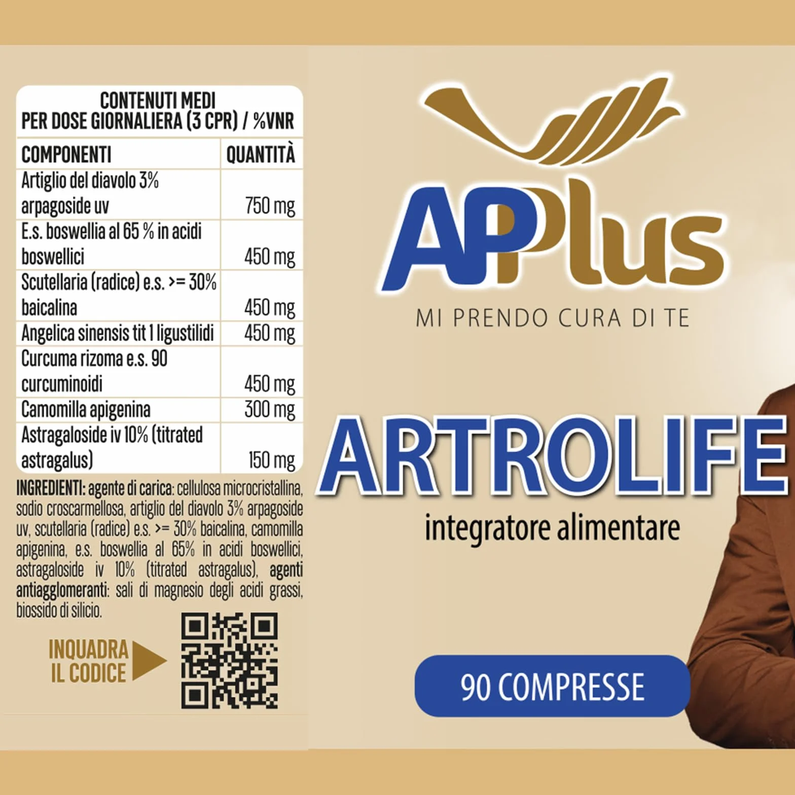 AP PLUS ARTROLIFE Integratore Alimentare per Articolazioni, Supporto Mobilità, Stress Ossidativo, Astragalus, Boswellia, Curcuma, Artiglio del Diavolo, 90 Compresse
