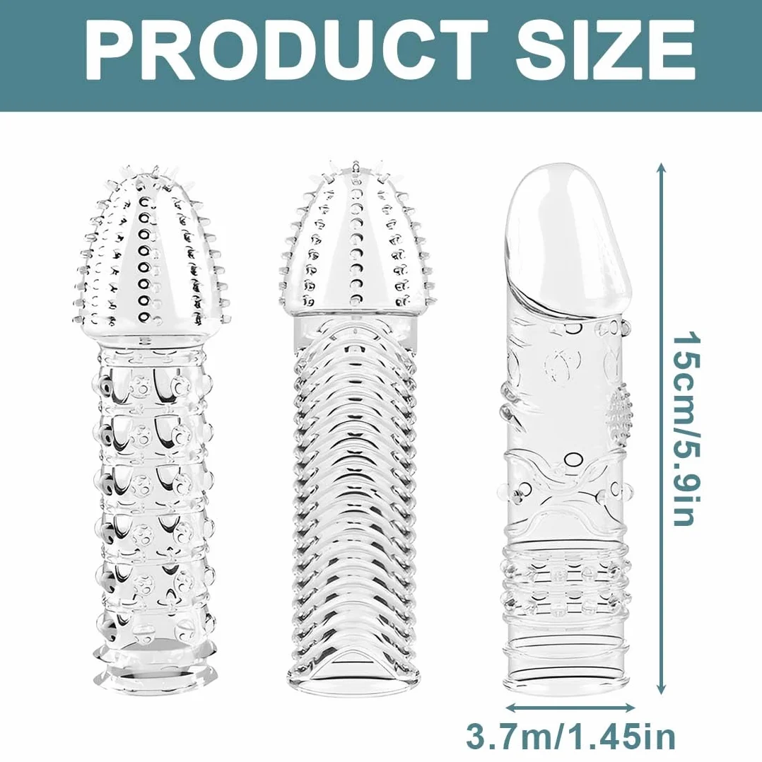 3 Pezzi Guaina Pene Indossabili Morbido, Custodie Spesse In Silicone Trasparente, Riutilizzabili, Per Stimolazione Intensiva Del Pene E Miglioramento Dell'Erezione(3Forma)