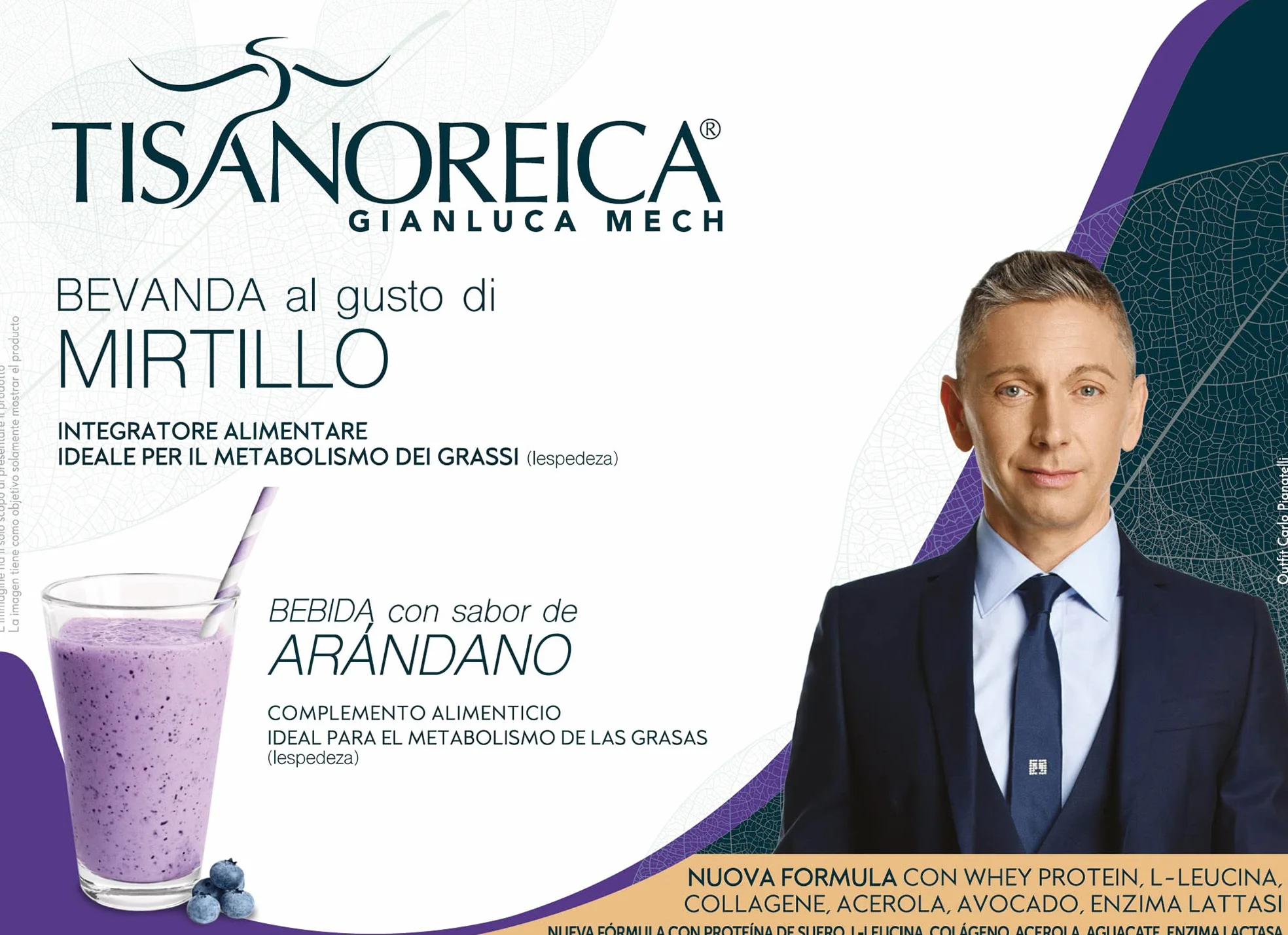 Gianluca Mech | Tisanoreica Bevanda Proteica al Gusto di Mirtillo, 4 x 28g Integratore Alimentare Keto, Supporto Muscolare, 347kcal per 100g