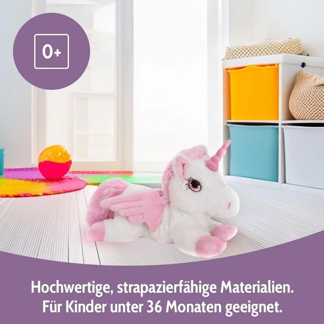 Habibi Plush Premium – 1931 Pegasus con corno glitterato, con cuscino a grani estraibili – Cuscino termico per riscaldare nel forno a microonde