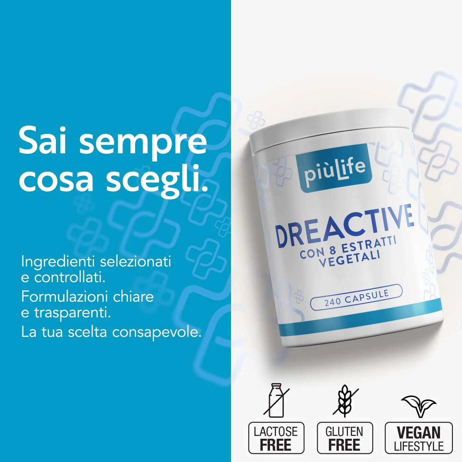 PiùLife Drenante Diuretico Naturale 240 Capsule, 8 Estratti Vegetali, Ananas Bromelina, Centella Asiatica, Betulla, Orthosiphon, Tarassaco, Pilosella, Cardo Mariano, Asparago Detox