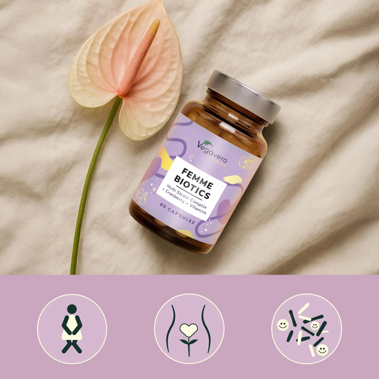 Probiotici Donna | 35 Miliardi UFC/giorno da 6 Ceppi Batterici | con Mirtillo Rosso, Vitamine, Lattobacilli e Bifidobatteri | per Flora Intima e Vie Urinarie | 60 capsule | Vegan | Vegavero