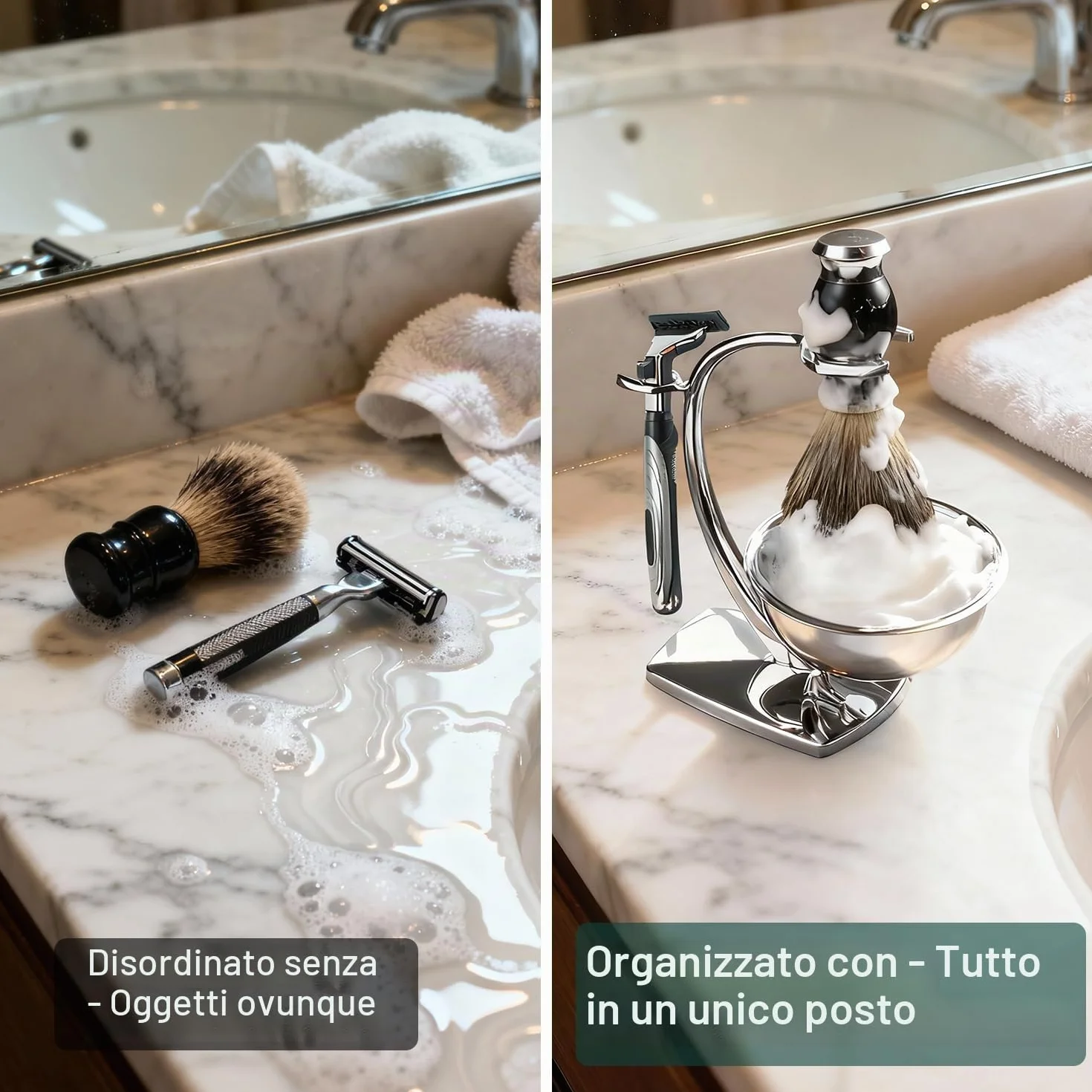 GRUTTI Set da Barba 3 in 1 da Uomo, Pennello da barba in finto tasso + telaio da barba + ciotola da barba, Porta Rasoio Compatibile con Rasoio Manuale Gillette, Set Regalo per Rasatura per Uomo