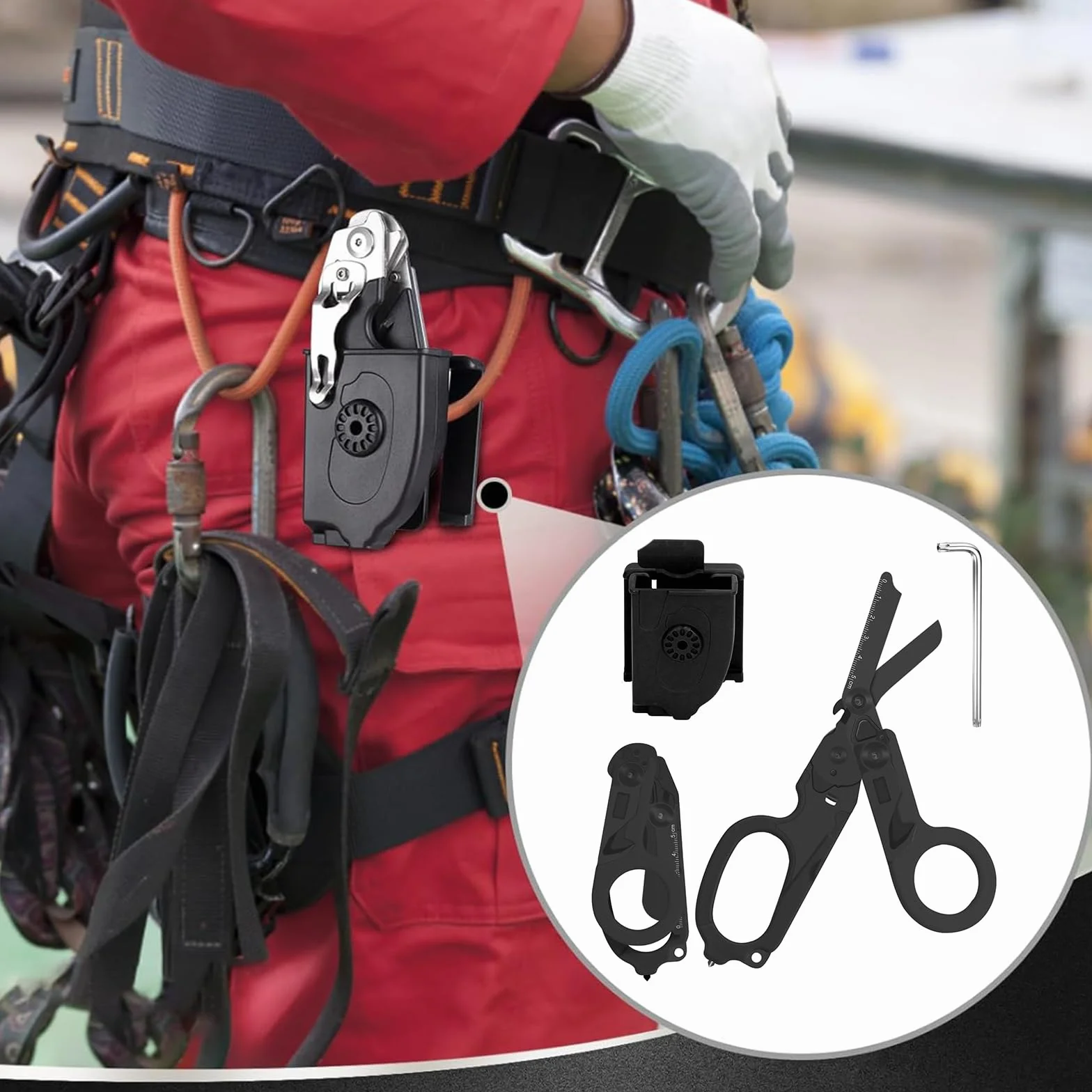 Forbici Pieghevoli 6 in 1, Pinze Tattiche con Taglierina Cinghia e Interruttore Vetro, Soccorso (Nero)
