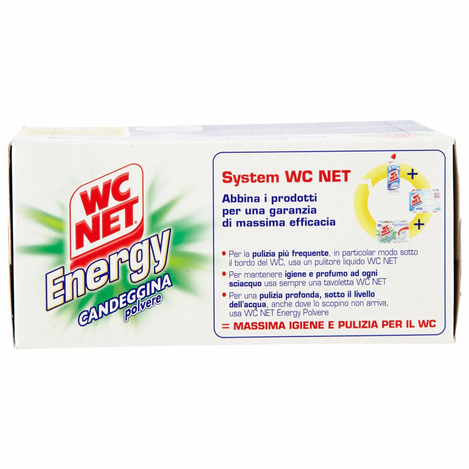Wc Net - Energy con Candeggina, Detergente Igienizzante in Polvere per WC, Schiuma Autopulente con Azione Sbiancante, 4 Buste x 3 Confezioni