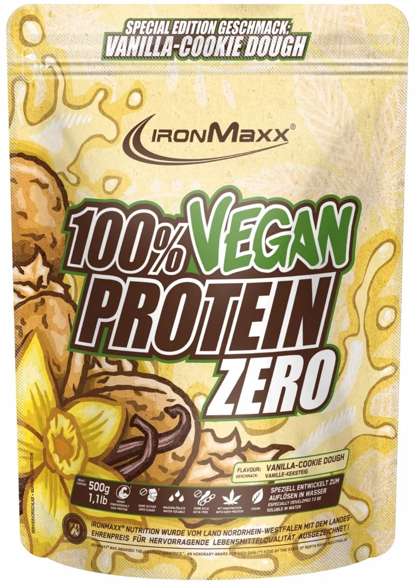 IronMaxx 100% Vegan Protein Zero - Biscotto alla Vaniglia 500g | polvere proteica ricca di proteine e senza zucchero composta da 4 componenti | polvere proteica vegana senza aspartame